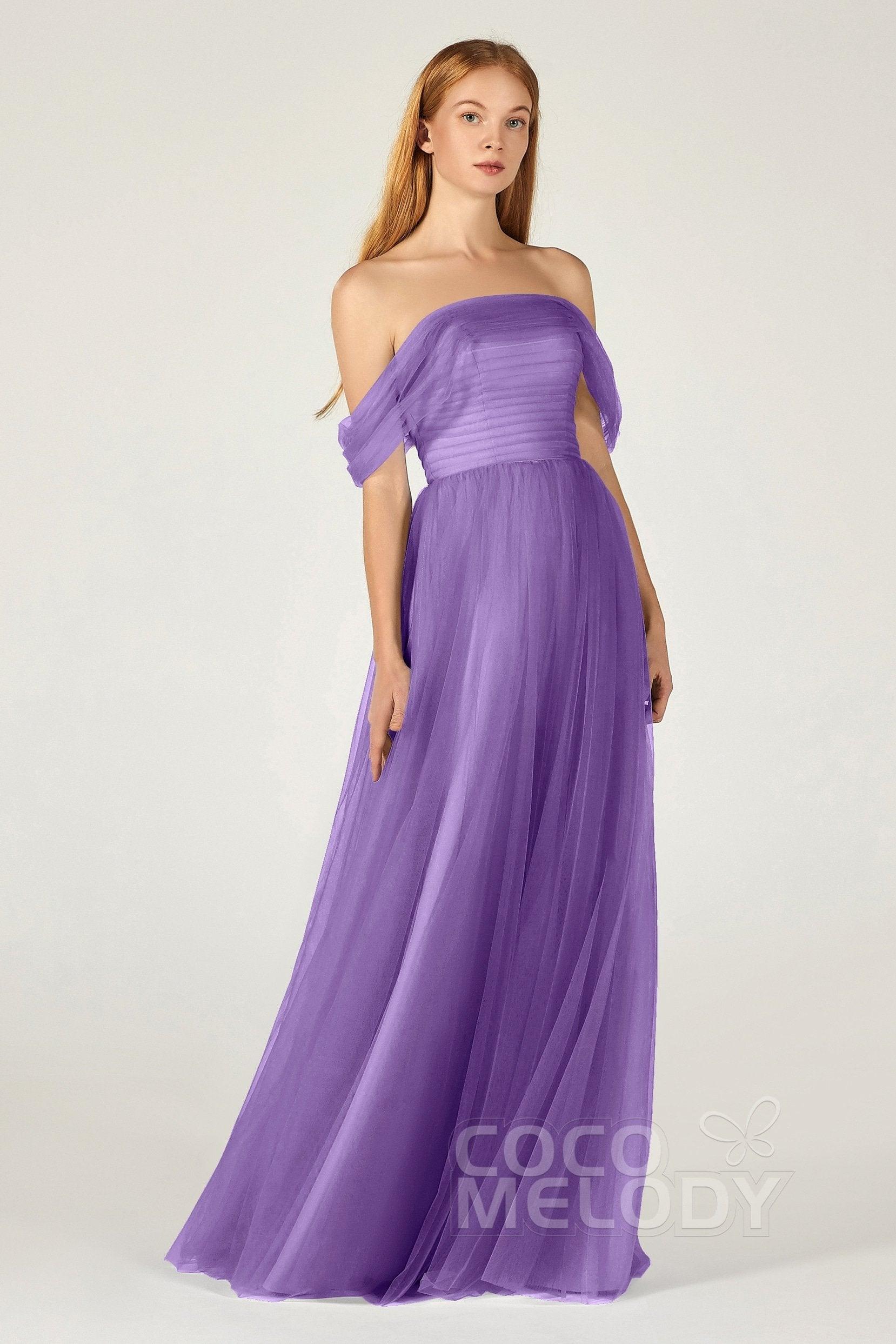 A-Line Floor Length Tulle Bridesmaid Dress CB0382 - COCOMELODY