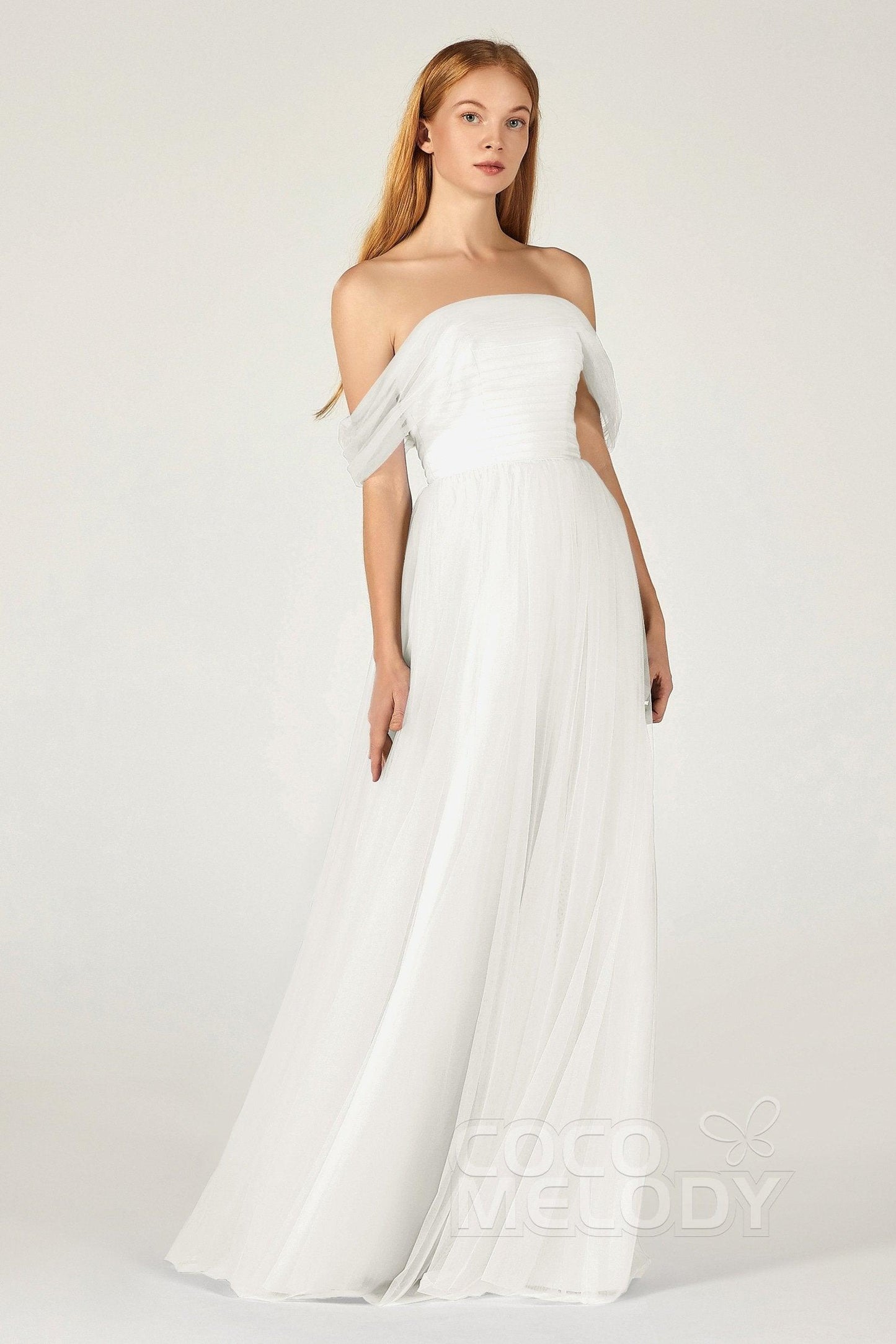 A-Line Floor Length Tulle Bridesmaid Dress CB0382 - COCOMELODY