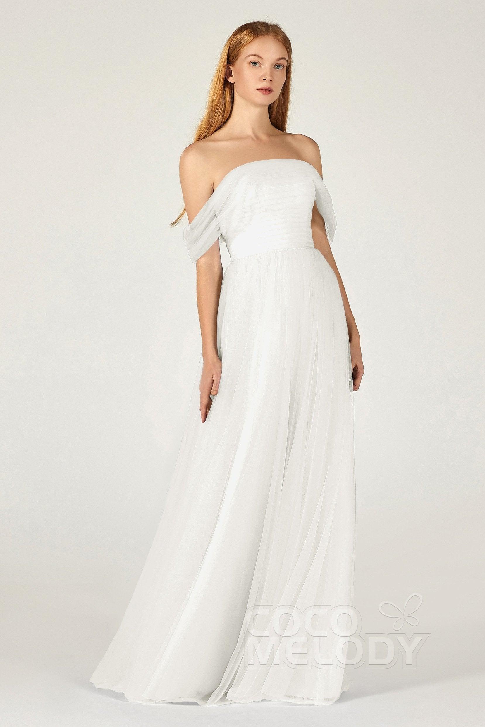 A-Line Floor Length Tulle Bridesmaid Dress CB0382 - COCOMELODY