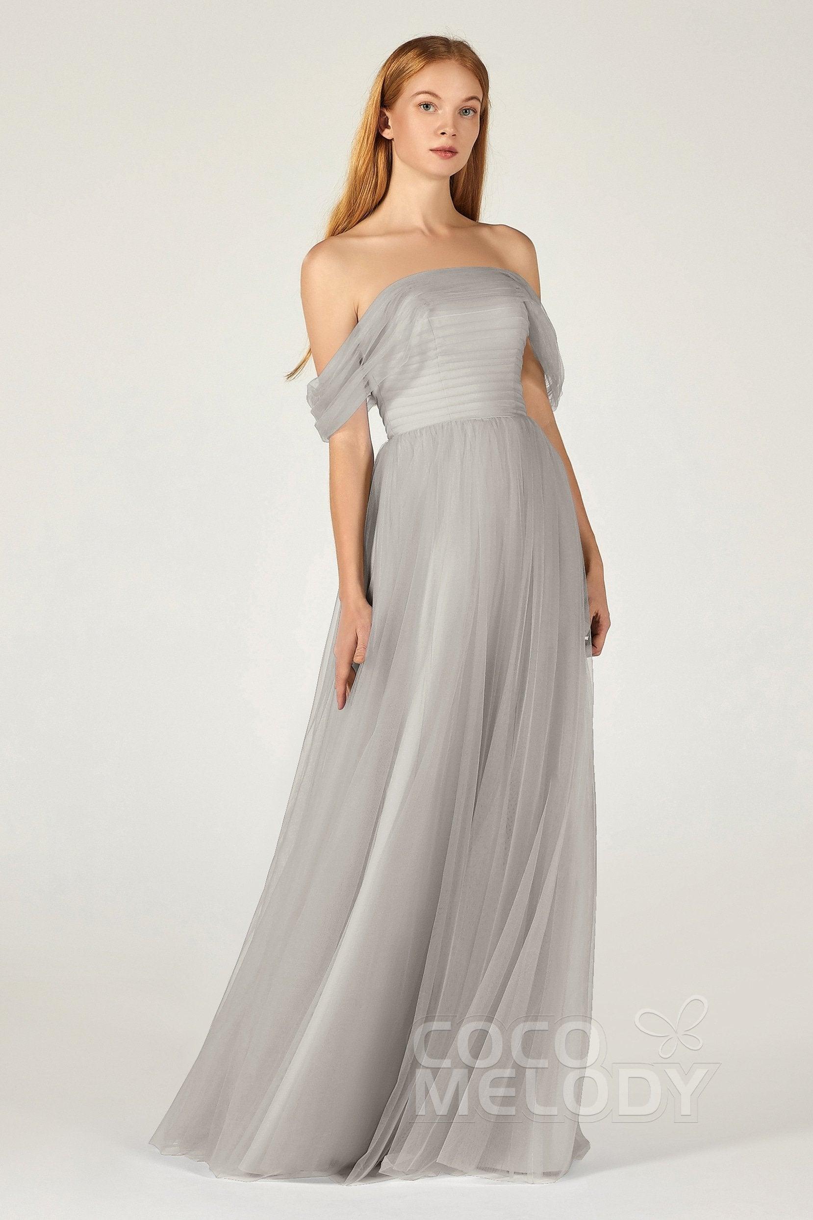 A-Line Floor Length Tulle Bridesmaid Dress CB0382 - COCOMELODY