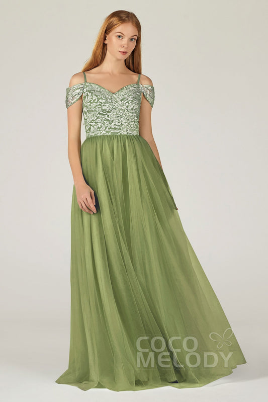 A-Line Floor Length Tulle/Lace Bridesmaid Dress CB0384