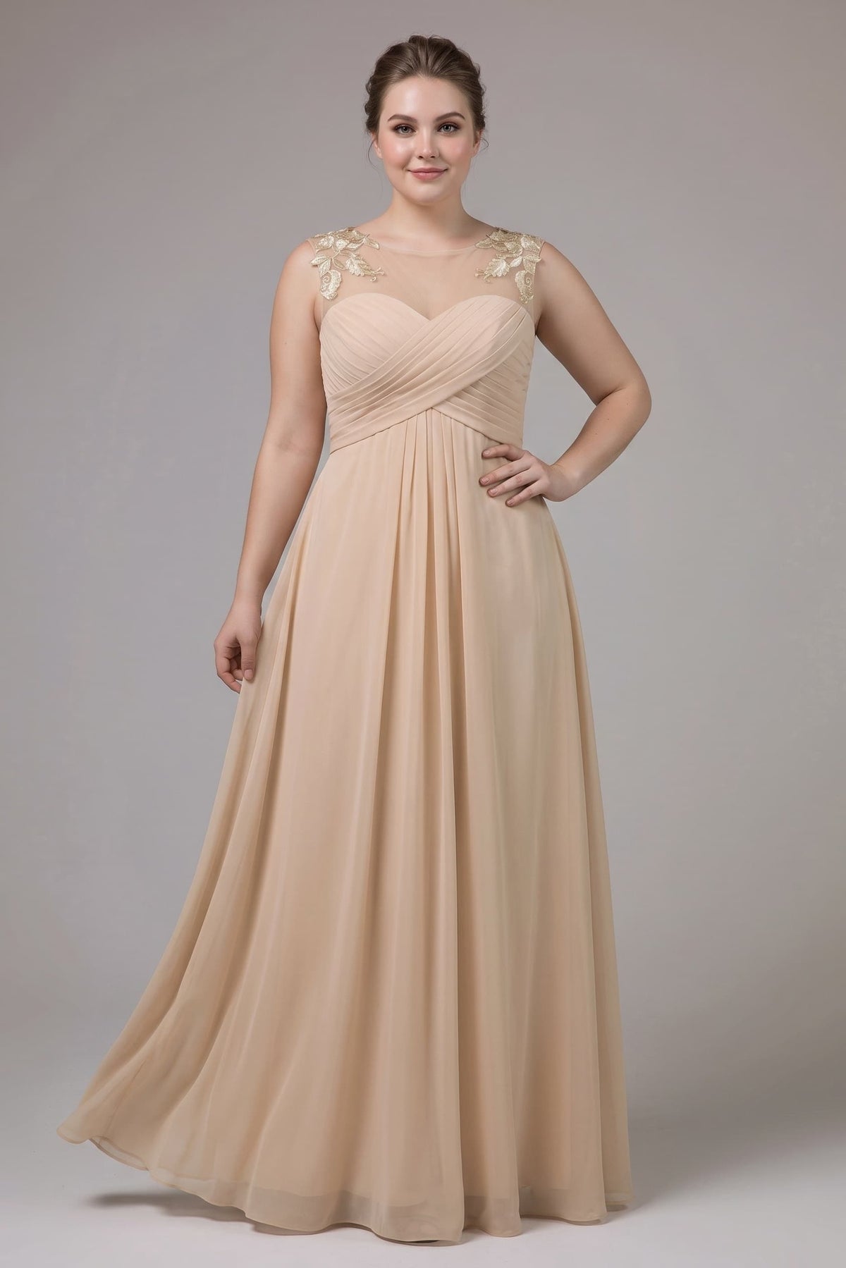A-Line Floor Length Chiffon Bridesmaid Dress CB0397 - Dark Champagne - COCOMELODY