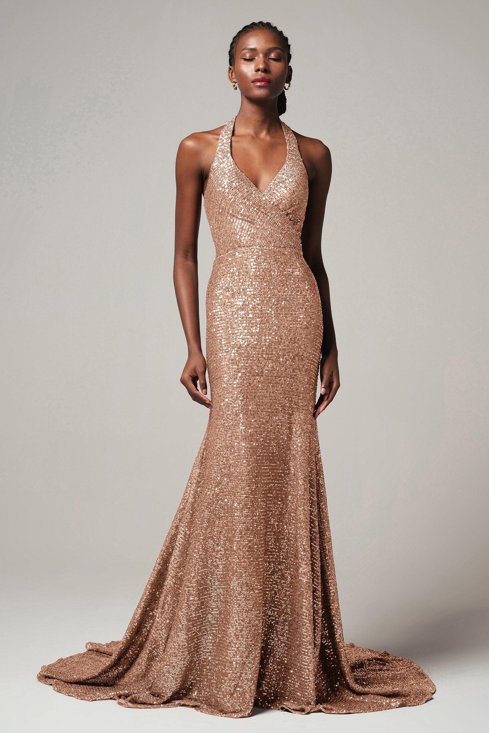 Trumpet-Mermaid Sweep-Brush Train Sequined Dress CB0398 - COCOMELODY