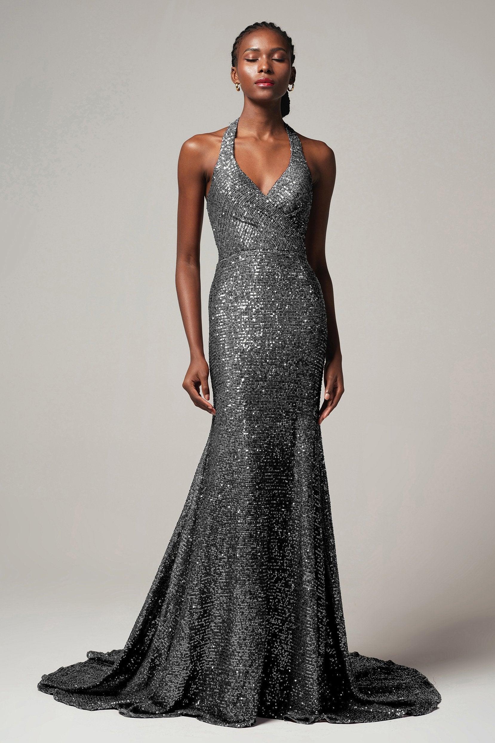 Trumpet-Mermaid Sweep-Brush Train Sequined Dress CB0398 - COCOMELODY