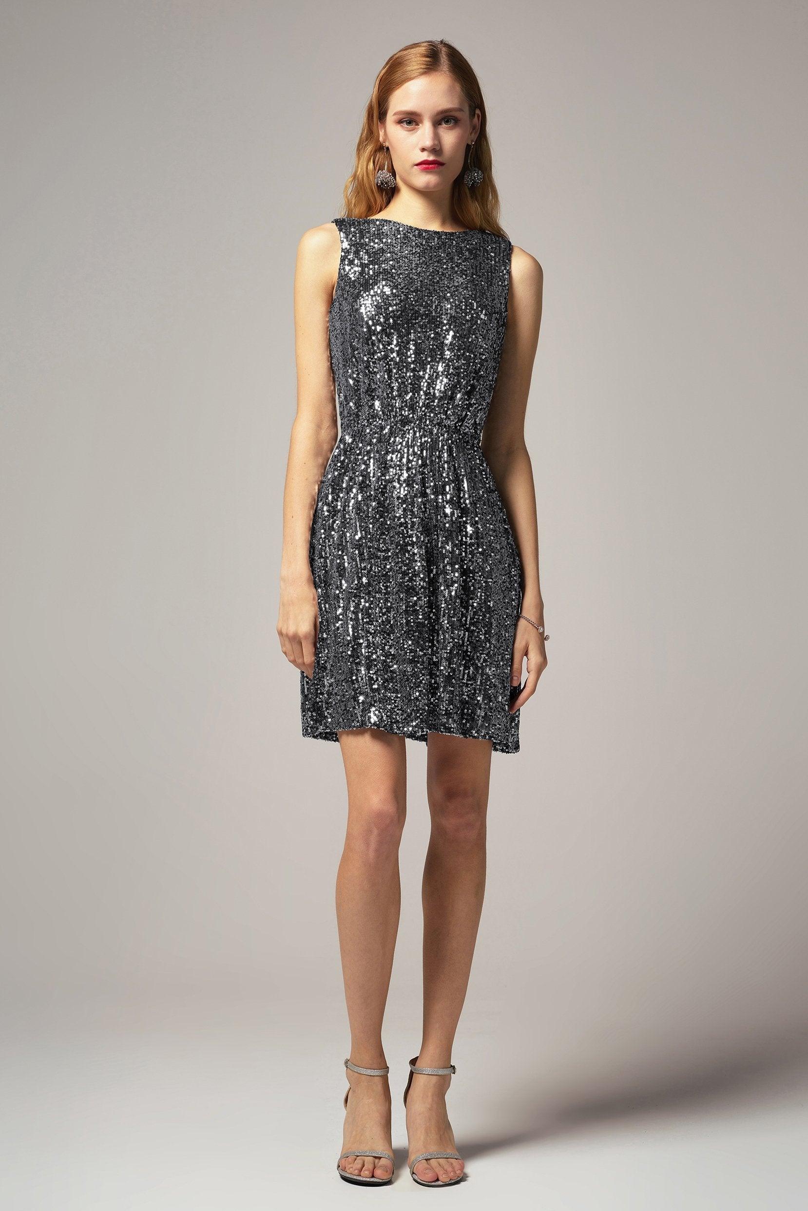 A-Line Short-Mini Sequined Dress CB0403 - COCOMELODY