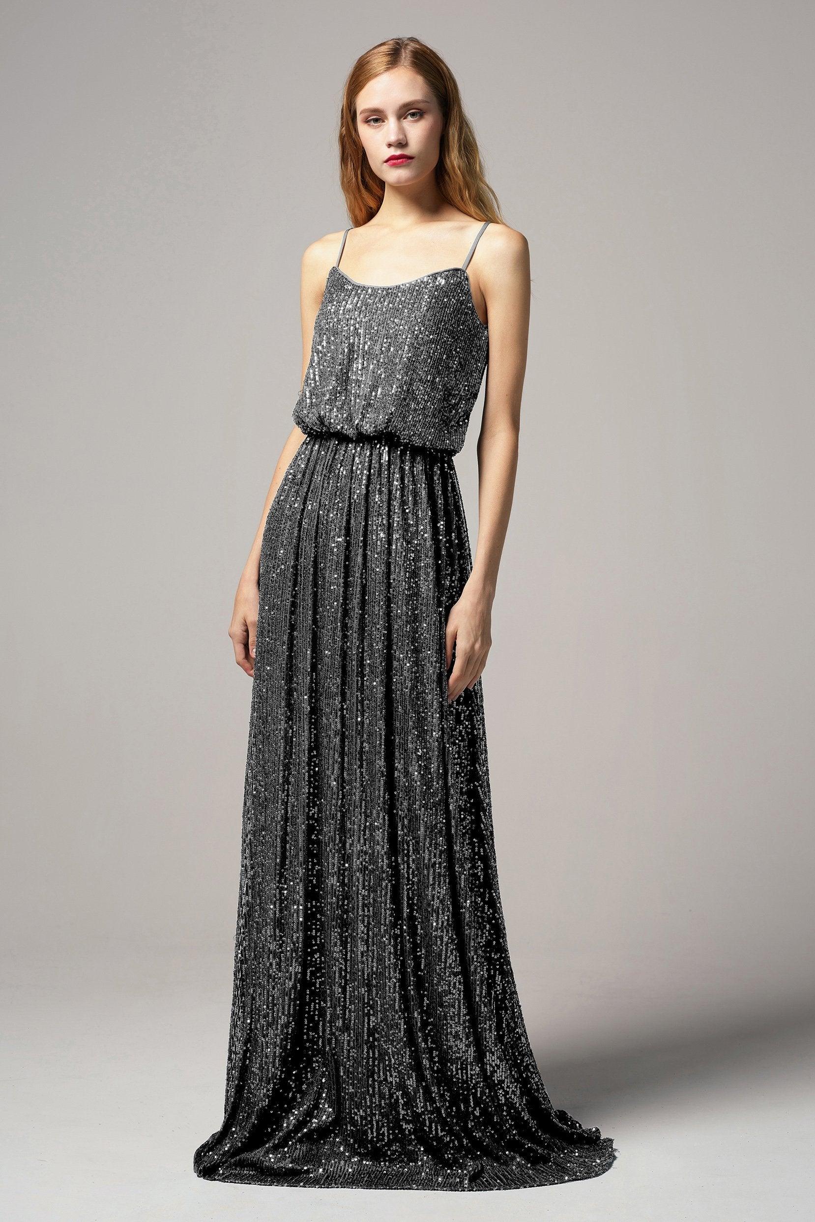 A-Line Floor Length Sequined Dress CB0407 - COCOMELODY