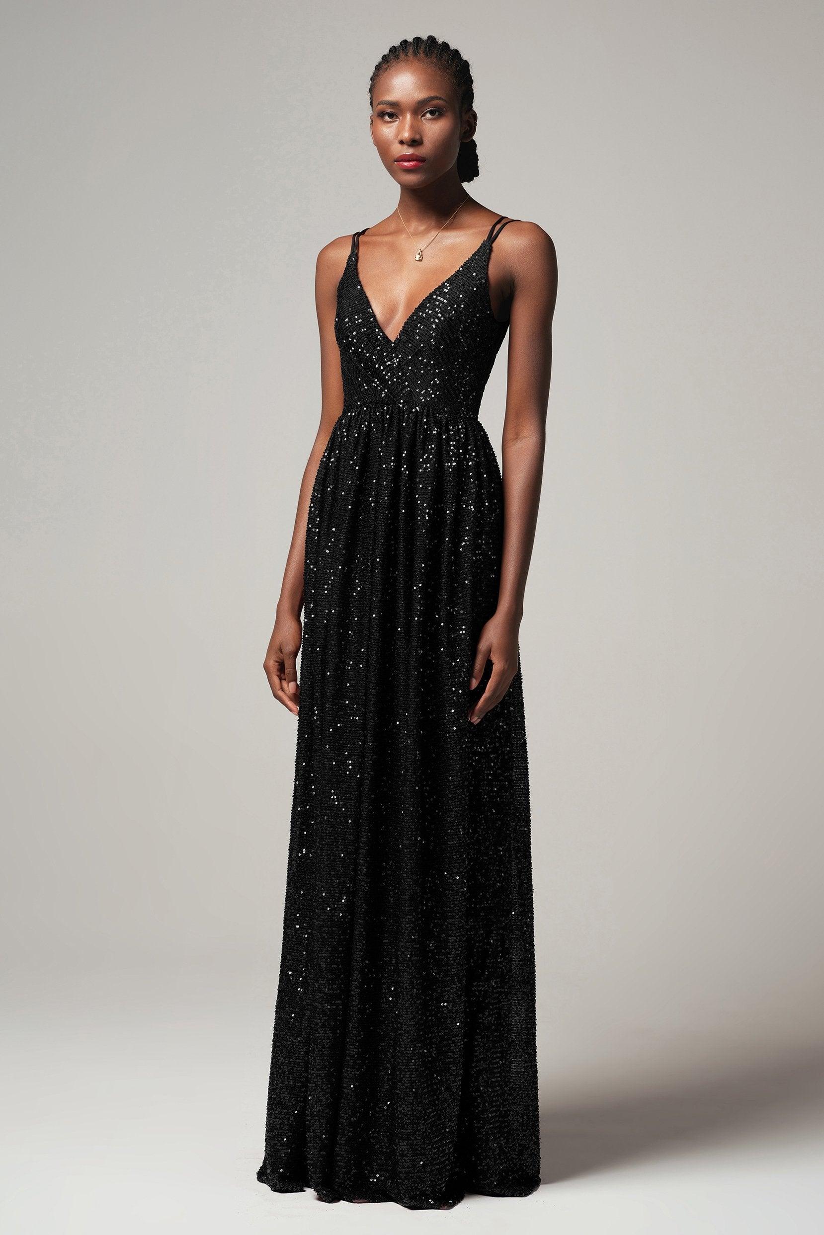 A-Line Floor Length Sequined Dress CB0408 - COCOMELODY