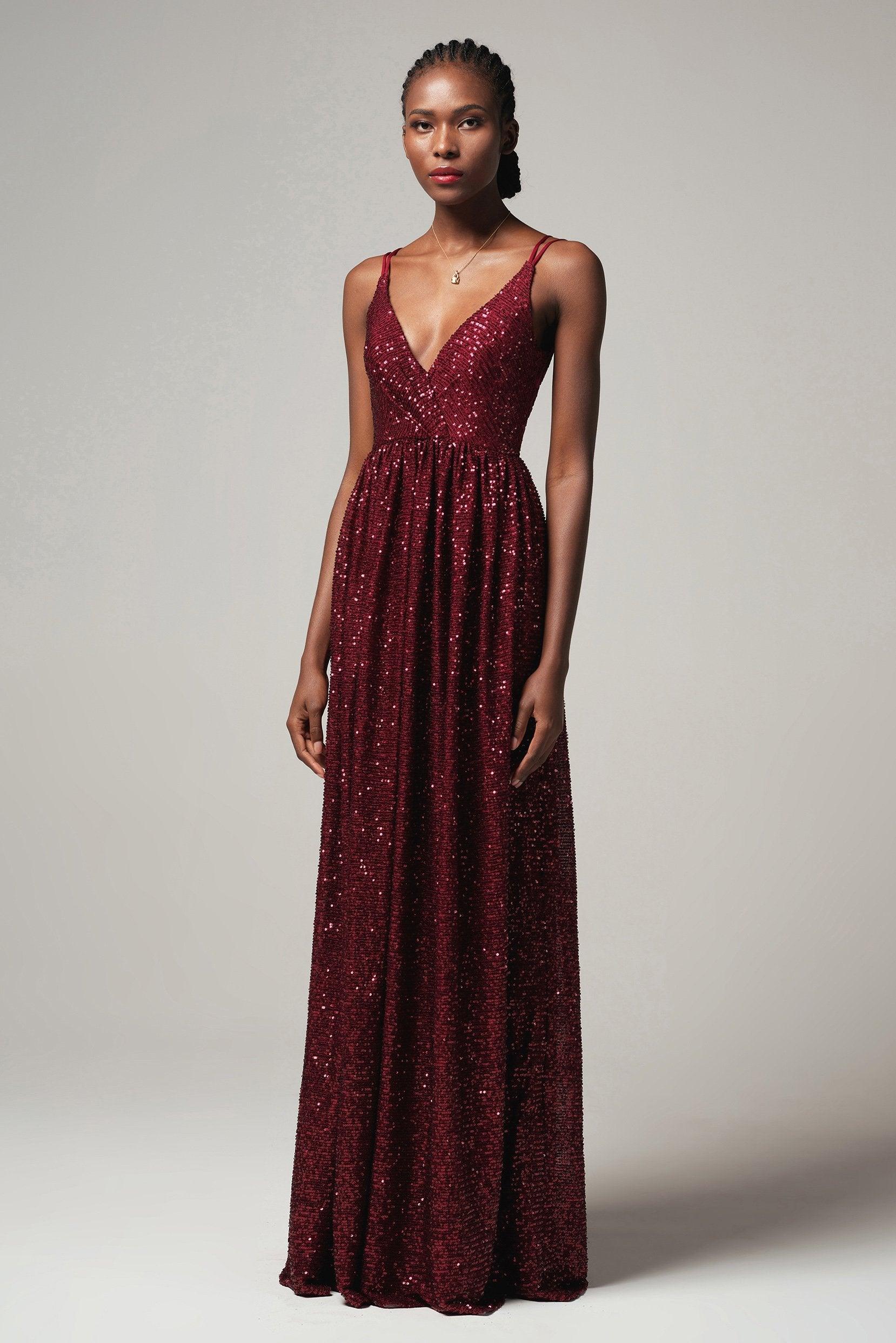 A-Line Floor Length Sequined Dress CB0408 - COCOMELODY