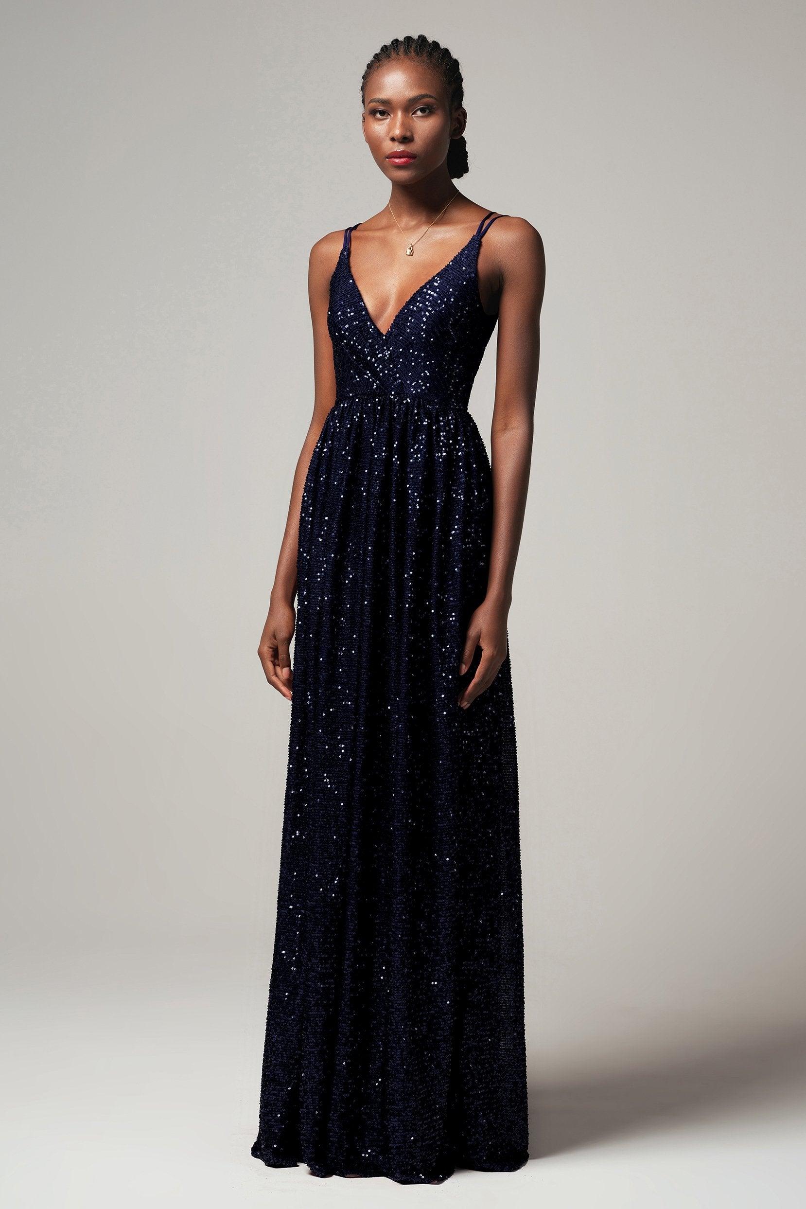 A-Line Floor Length Sequined Dress CB0408 - COCOMELODY