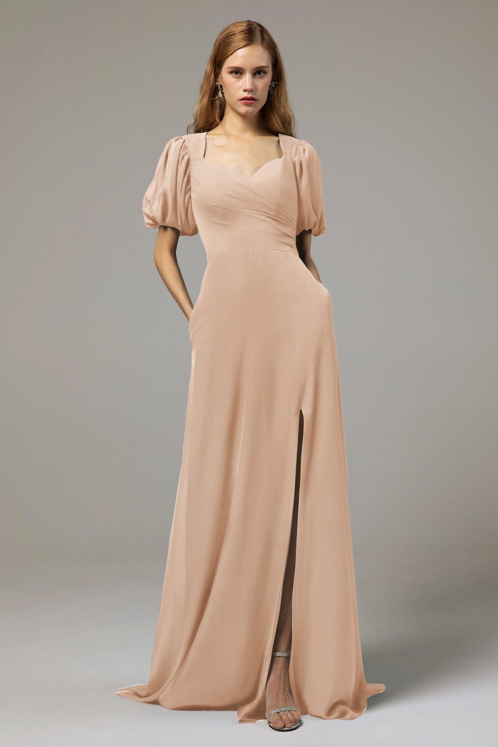 A-Line Floor Length Chiffon Bridesmaid Dress Formal Dresses CB0415 - COCOMELODY