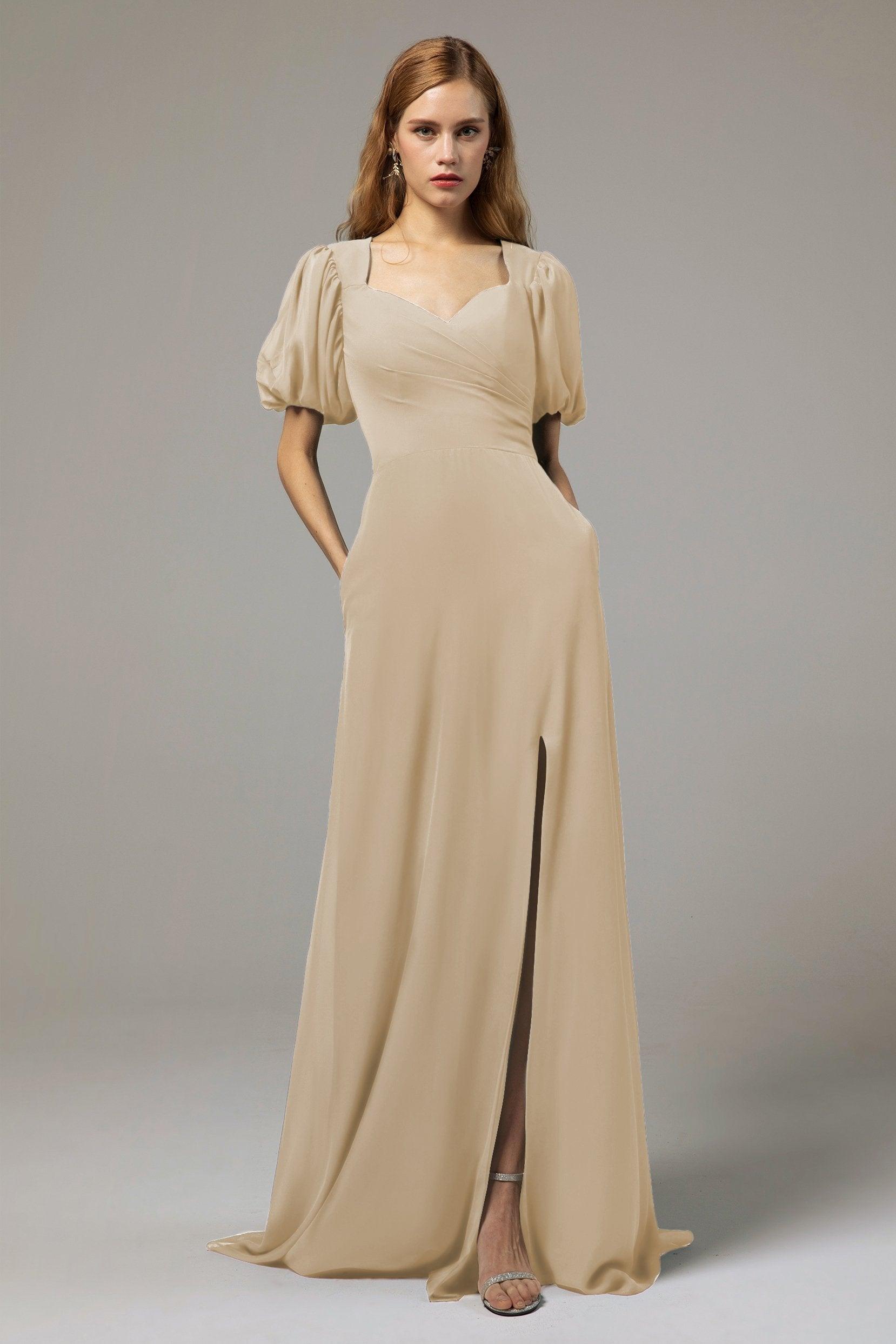 A-Line Floor Length Chiffon Bridesmaid Dress Formal Dresses CB0415 - COCOMELODY