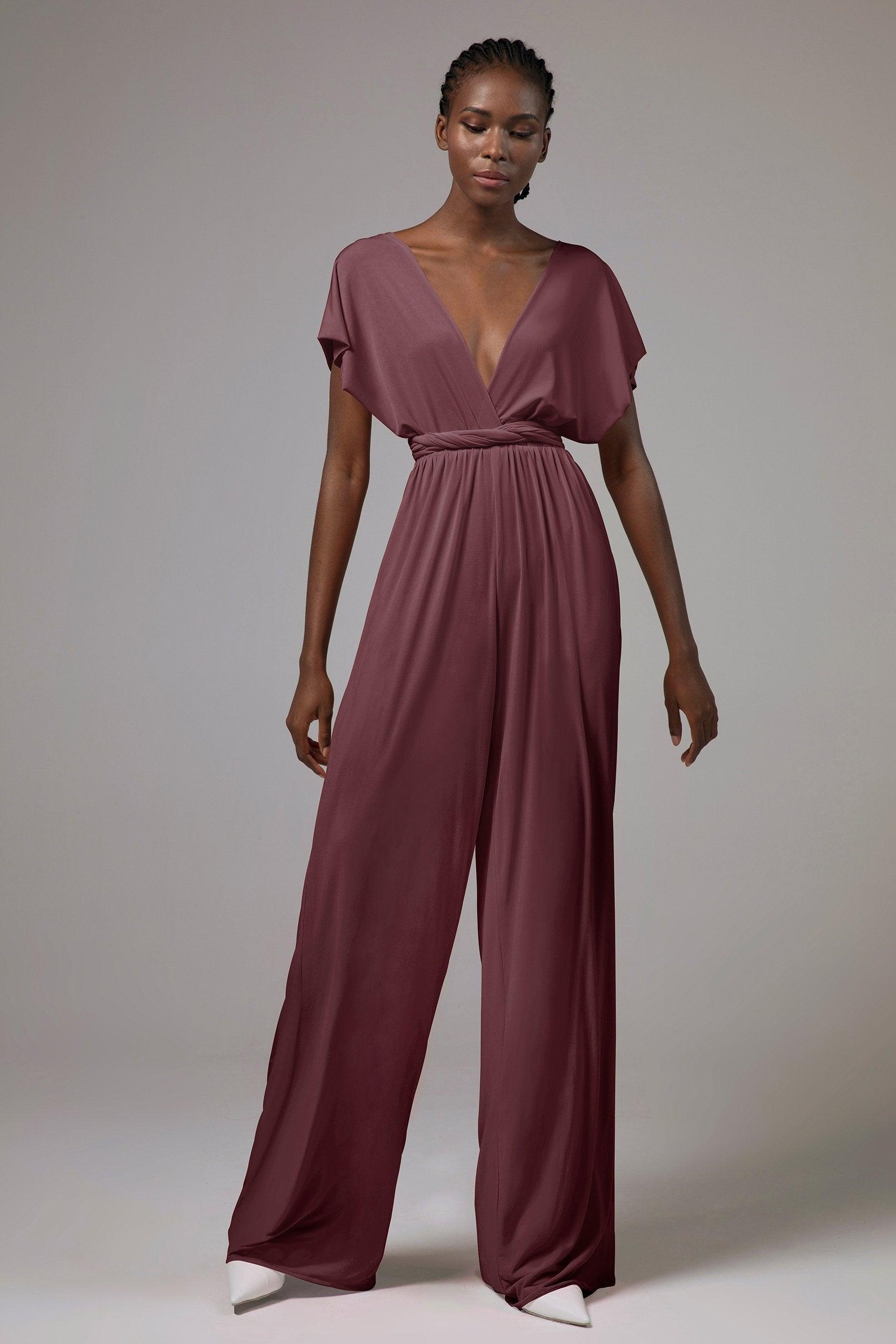 Jumpsuit Floor Length Knitted Fabric Bridesmaid Dress Formal Dresses CB0419 - COCOMELODY