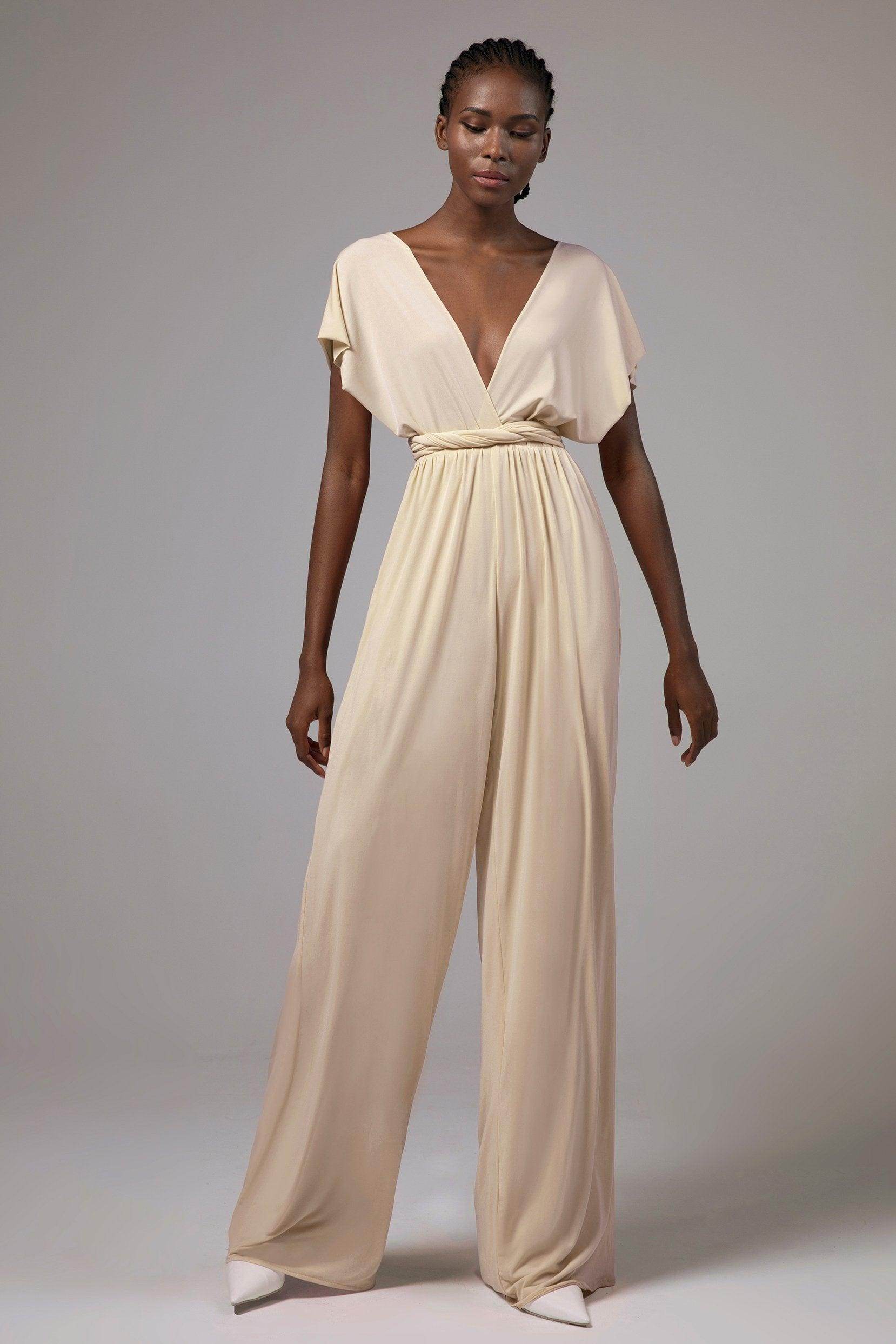 Jumpsuit Floor Length Knitted Fabric Bridesmaid Dress Formal Dresses CB0419 - COCOMELODY
