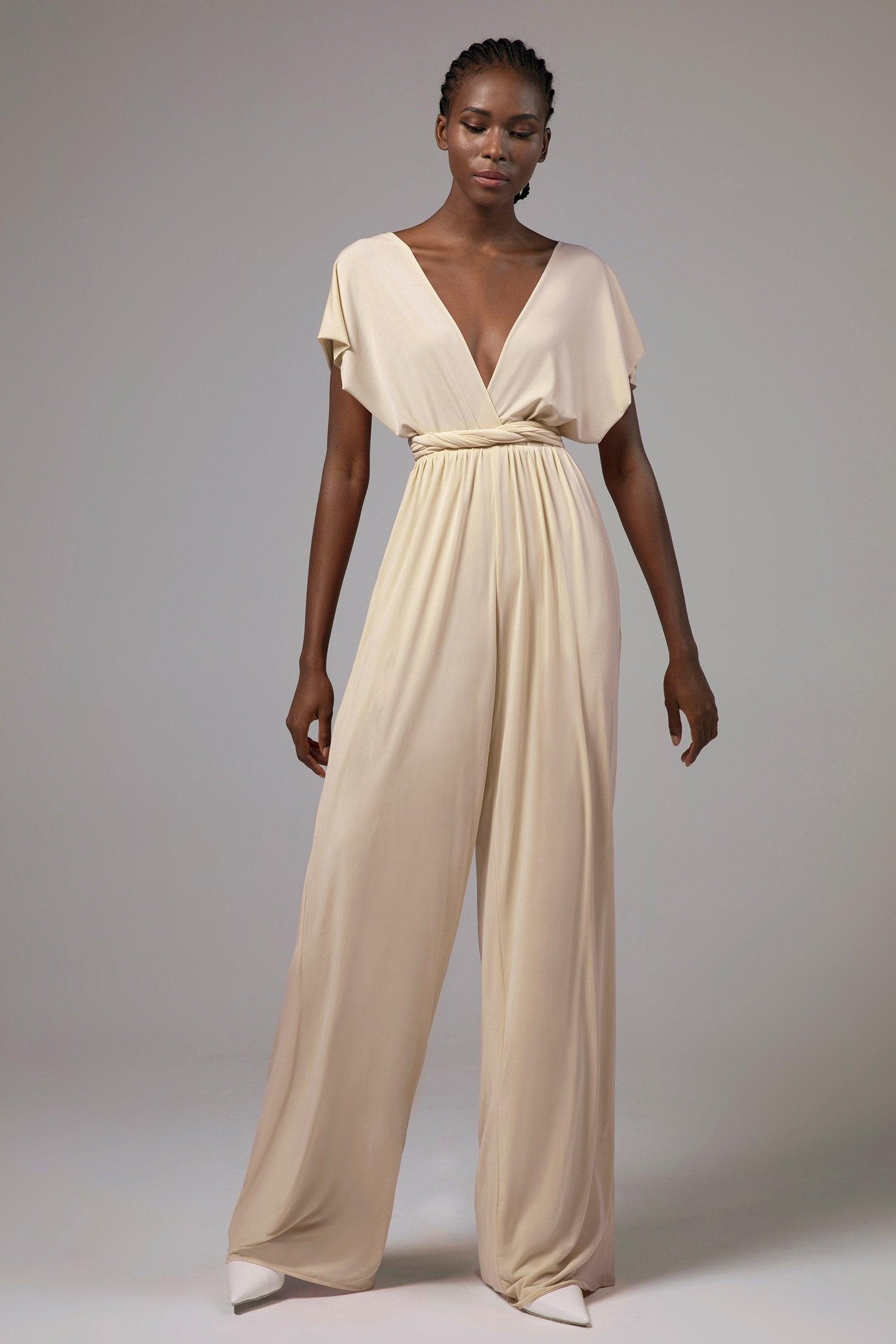 Jumpsuit Floor Length Knitted Fabric Bridesmaid Dress Formal Dresses CB0419 - COCOMELODY