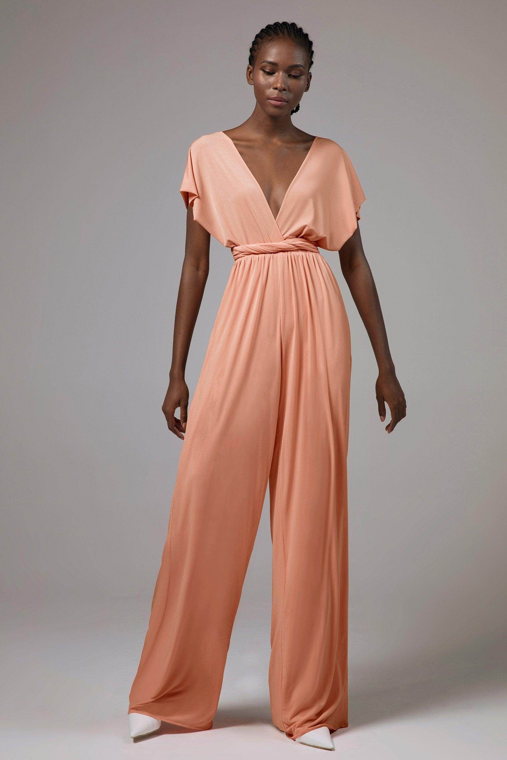 Jumpsuit Floor Length Knitted Fabric Bridesmaid Dress Formal Dresses CB0419 - COCOMELODY