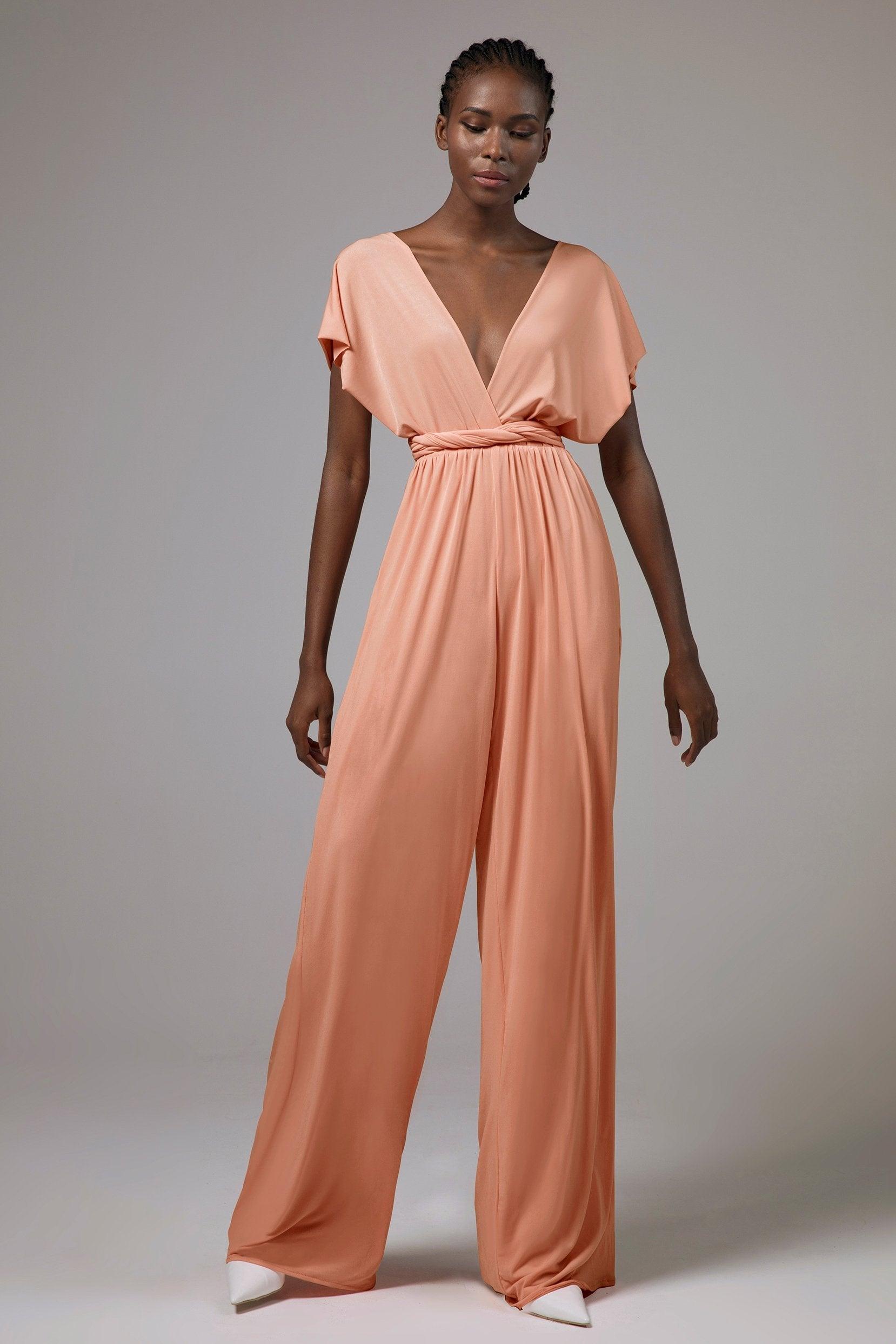 Jumpsuit Floor Length Knitted Fabric Bridesmaid Dress Formal Dresses CB0419 - COCOMELODY