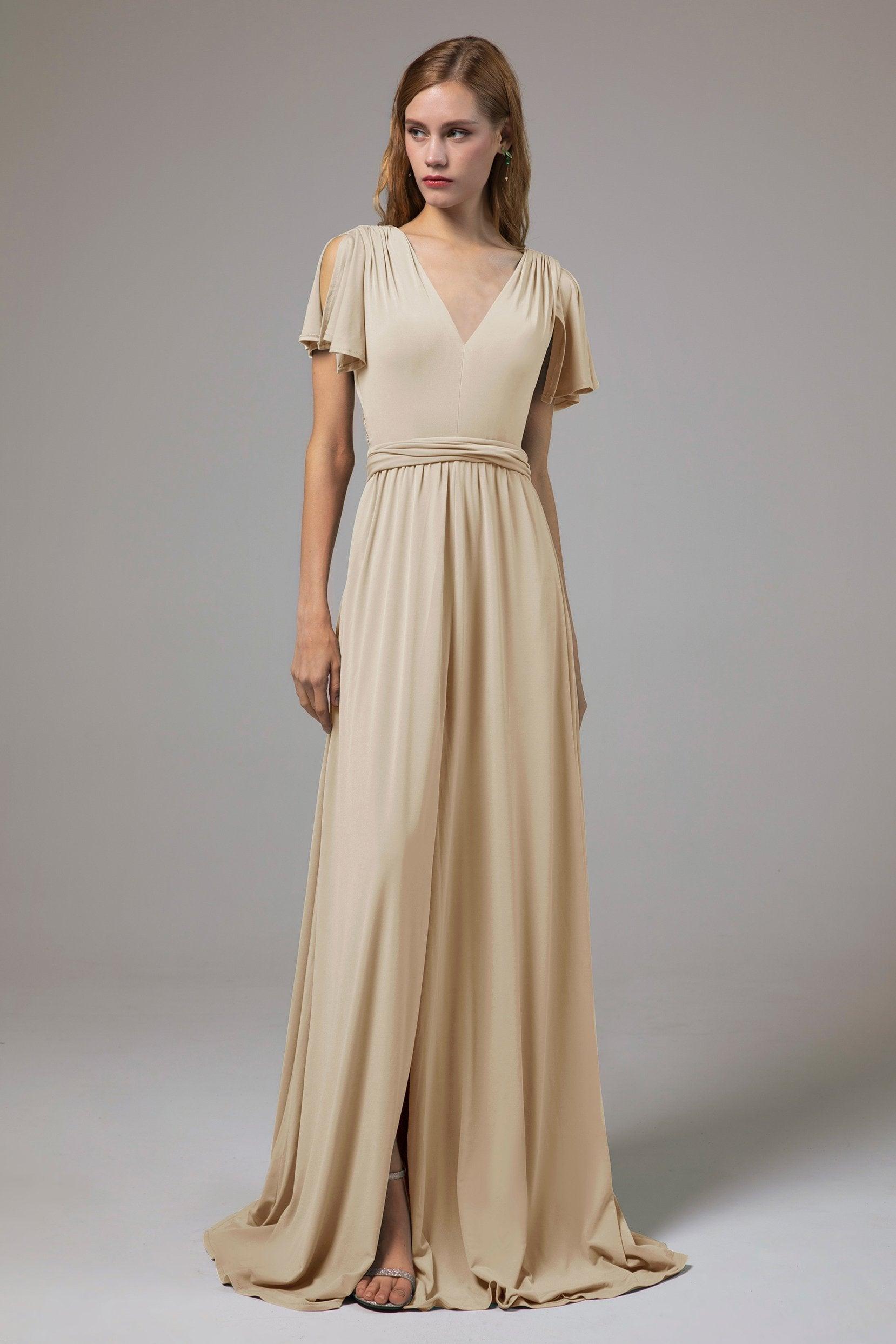 A-Line Floor Length Knitted Fabric Bridesmaid Dress Formal Dresses CB0422 - COCOMELODY