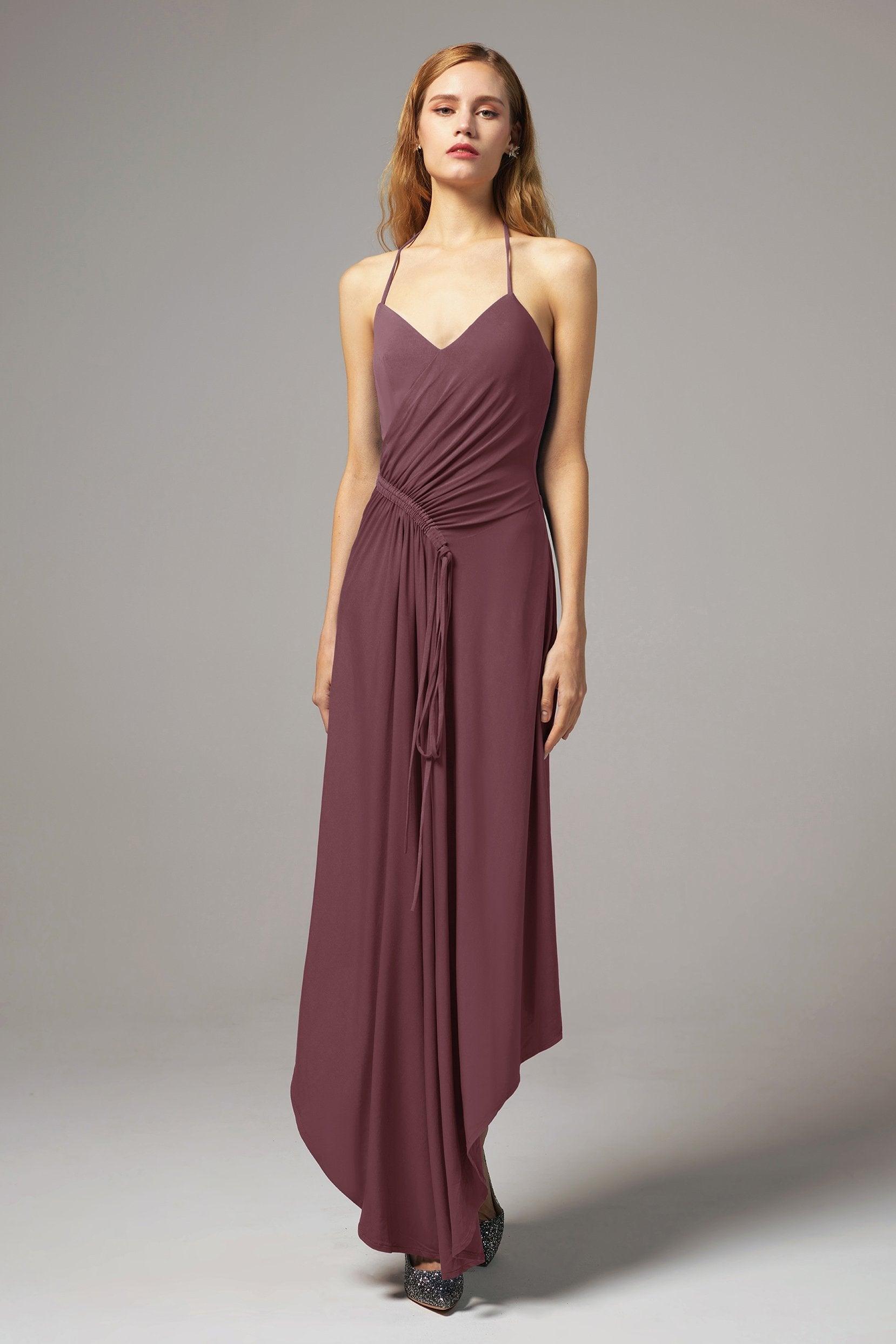 Asymmetrical High-Low Knitted Fabric Bridesmaid Dress CB0424 - COCOMELODY