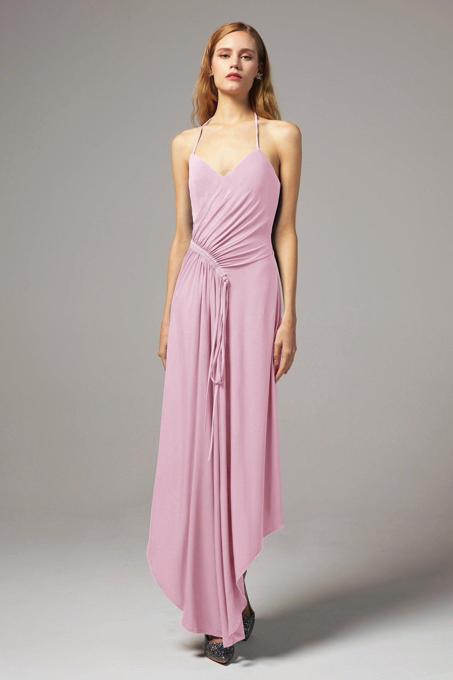 Asymmetrical High-Low Knitted Fabric Bridesmaid Dress CB0424 - COCOMELODY
