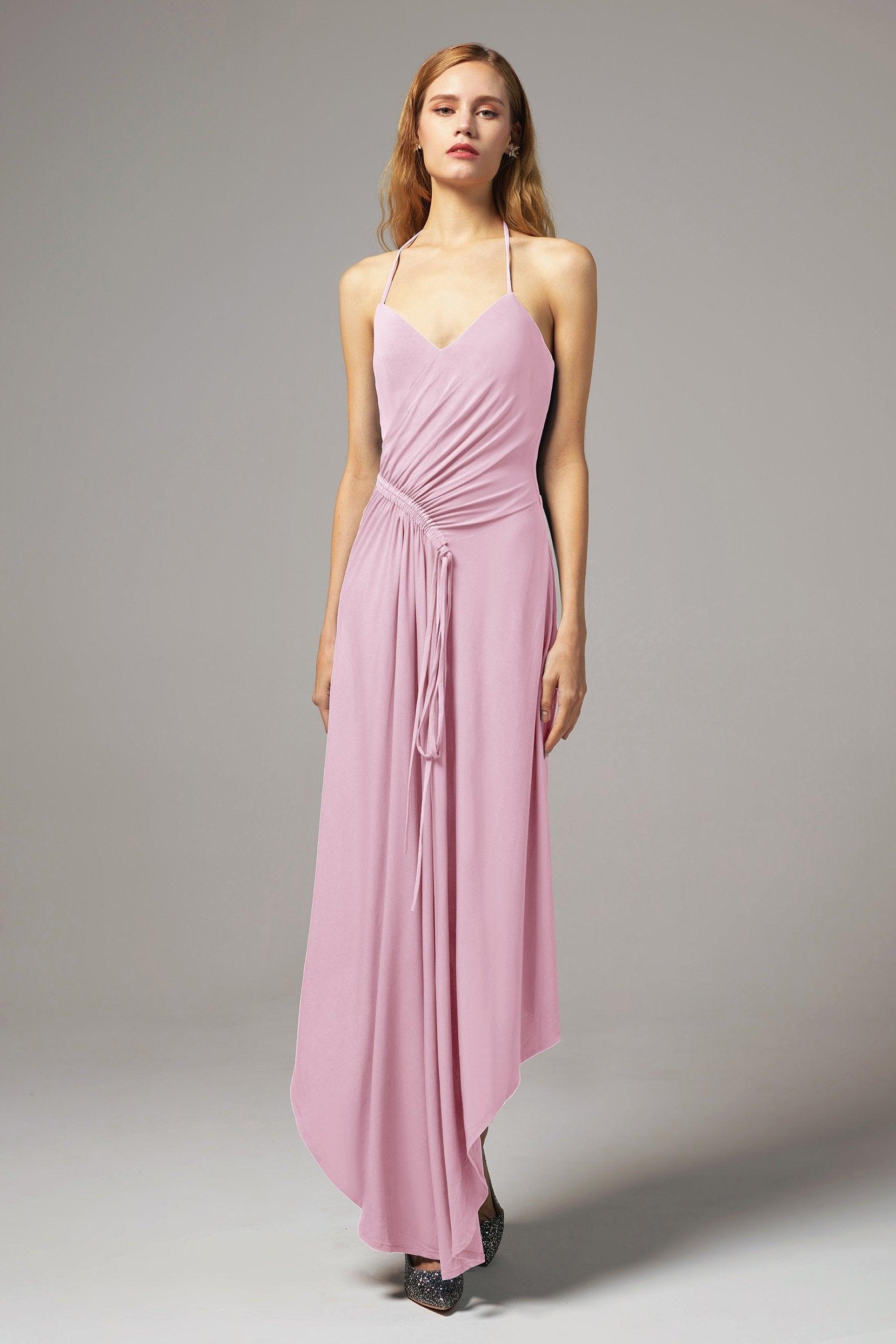 Asymmetrical High-Low Knitted Fabric Bridesmaid Dress CB0424 - COCOMELODY