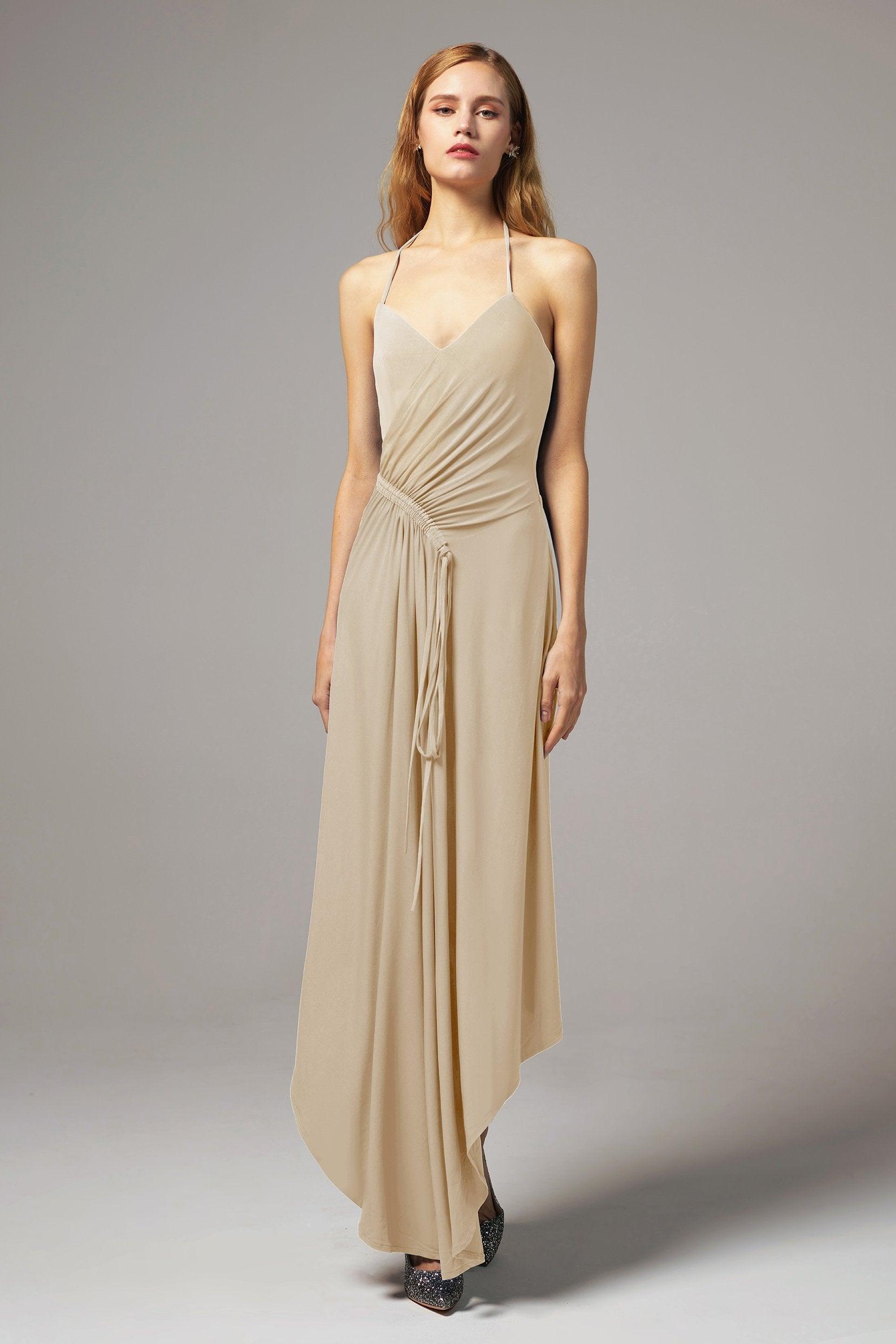 Asymmetrical High-Low Knitted Fabric Bridesmaid Dress CB0424 - COCOMELODY
