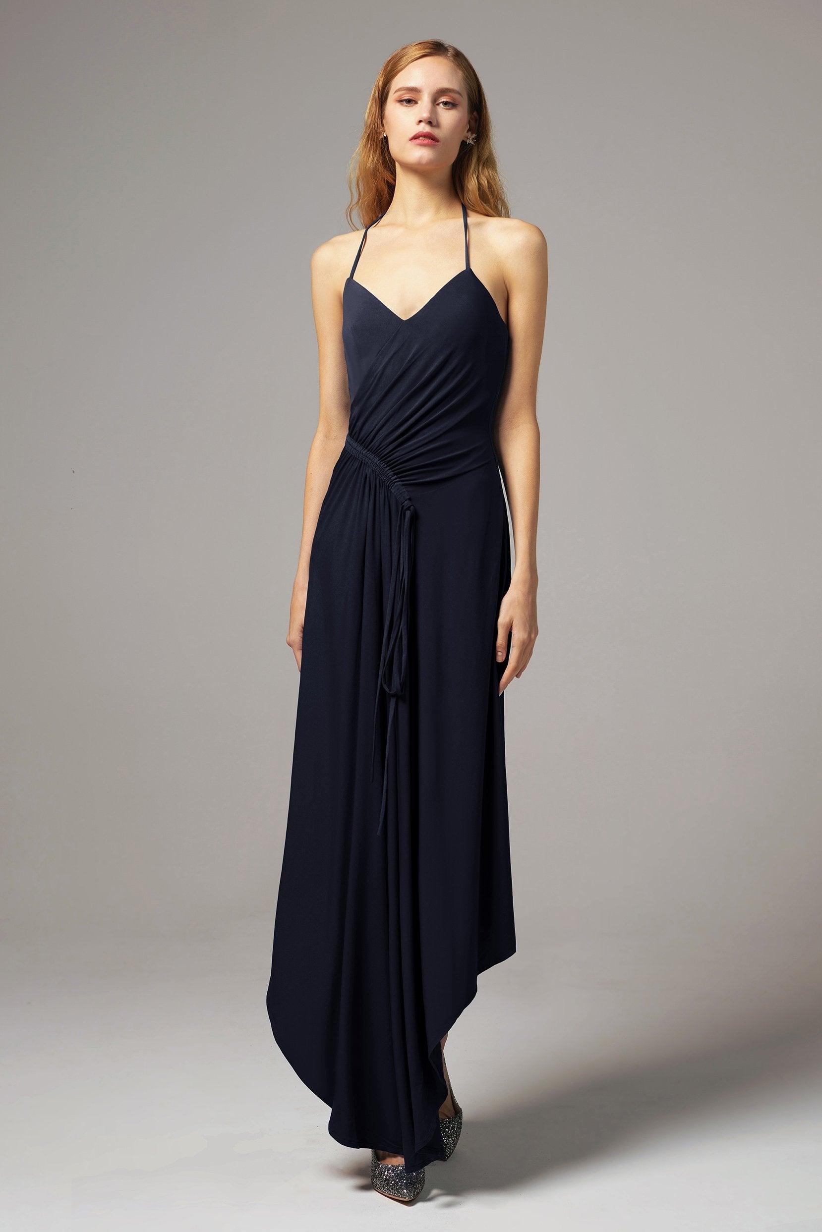 Asymmetrical High-Low Knitted Fabric Bridesmaid Dress CB0424 - COCOMELODY