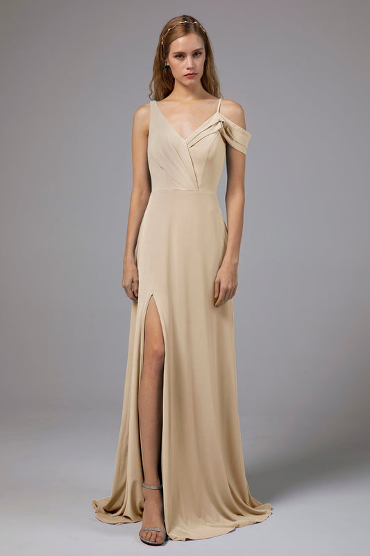 Sheath Floor Length Knitted Fabric Bridesmaid Dress Formal Dresses CB0425