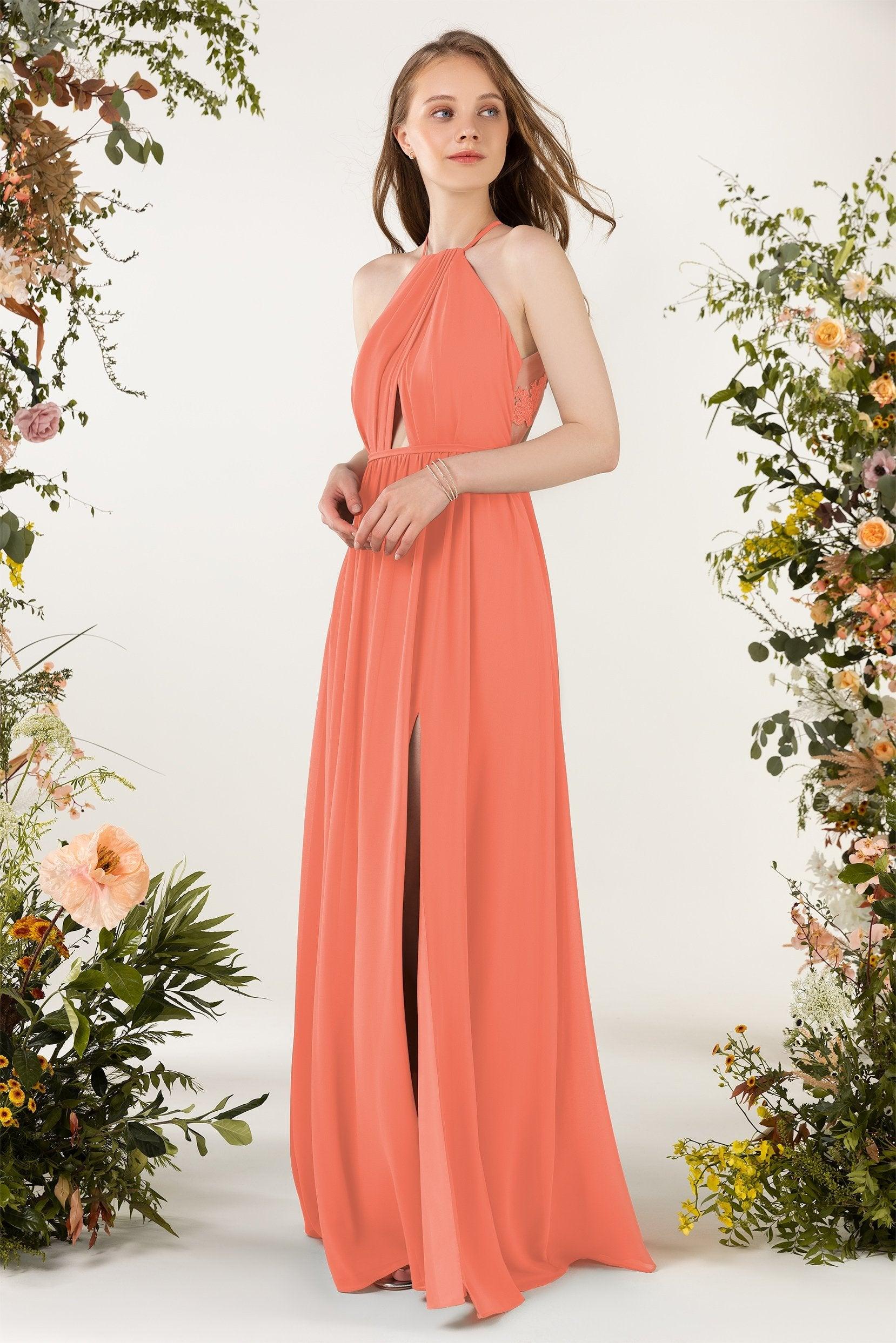 A-Line Sweep-Brush Train Chiffon Bridesmaid Dress CB0451 - COCOMELODY