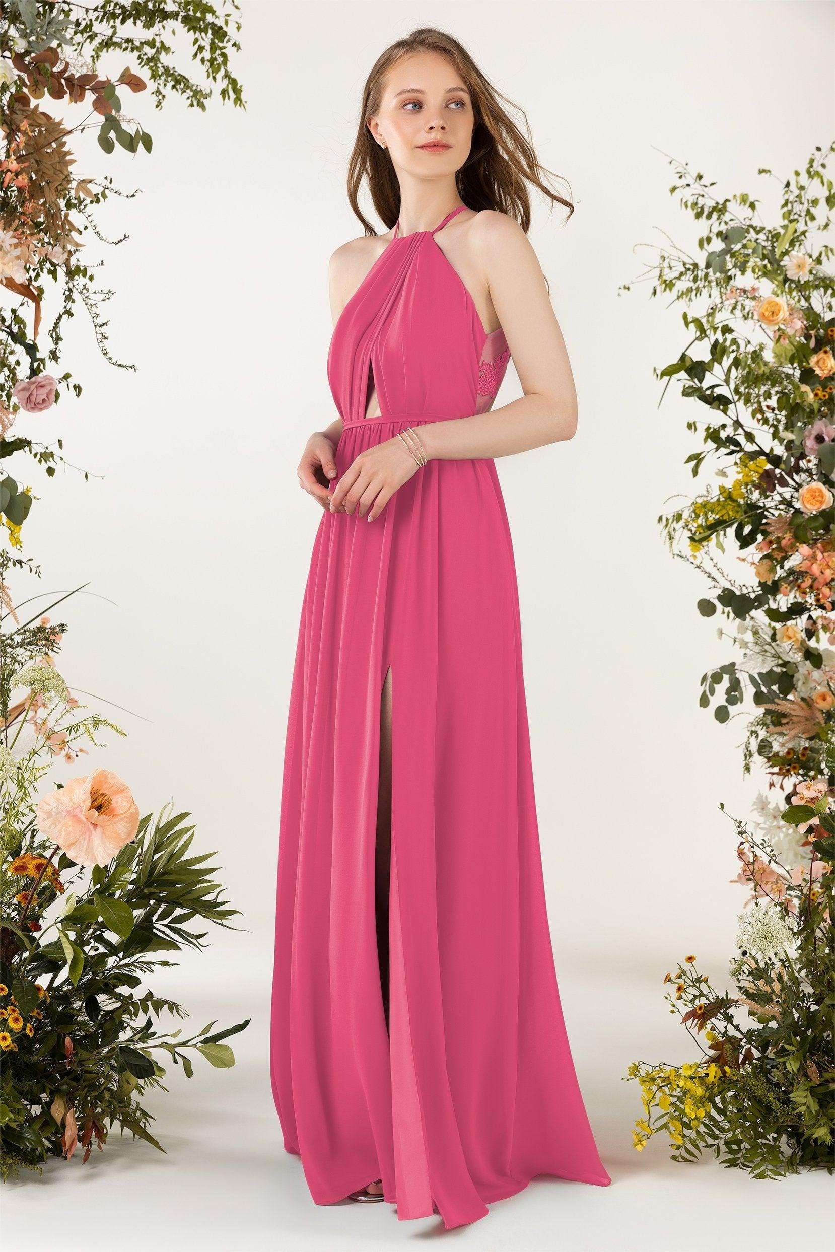 A-Line Sweep-Brush Train Chiffon Bridesmaid Dress CB0451 - COCOMELODY