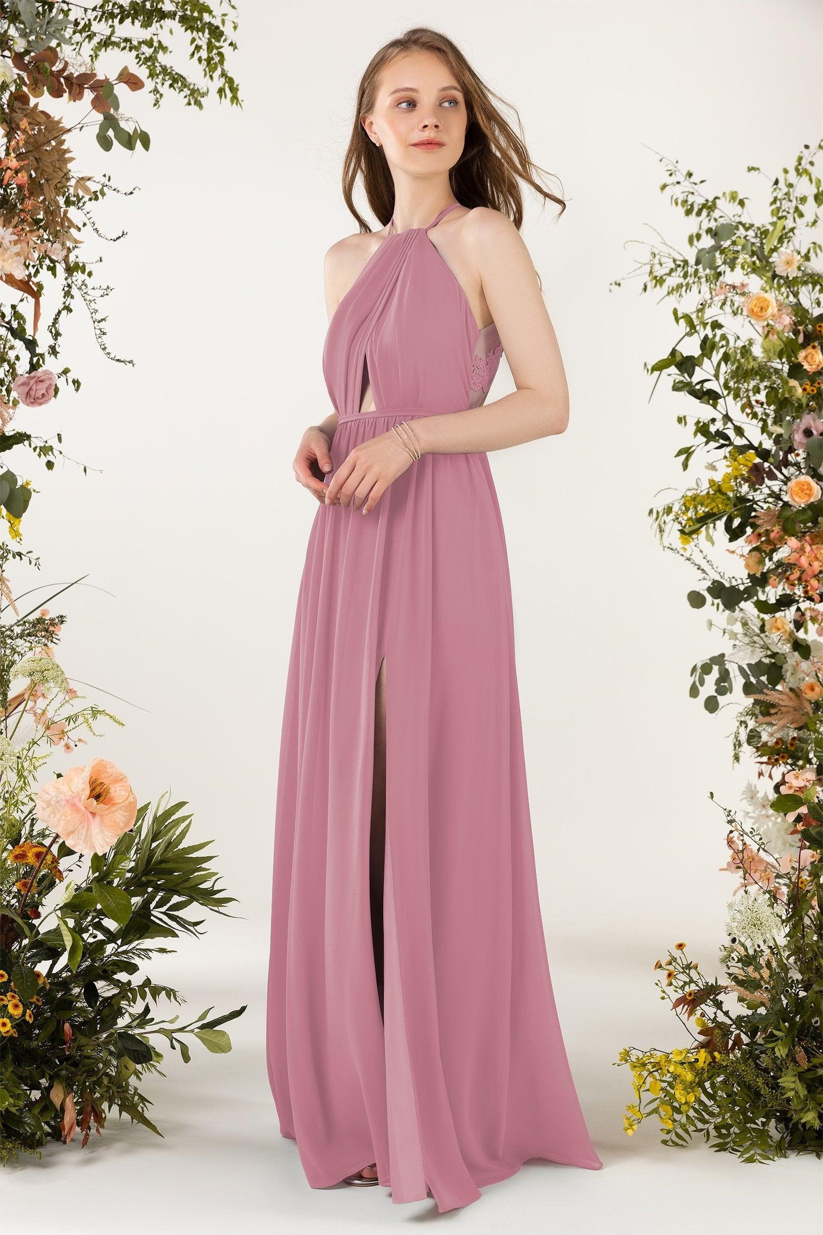 A-Line Sweep-Brush Train Chiffon Bridesmaid Dress CB0451 - COCOMELODY