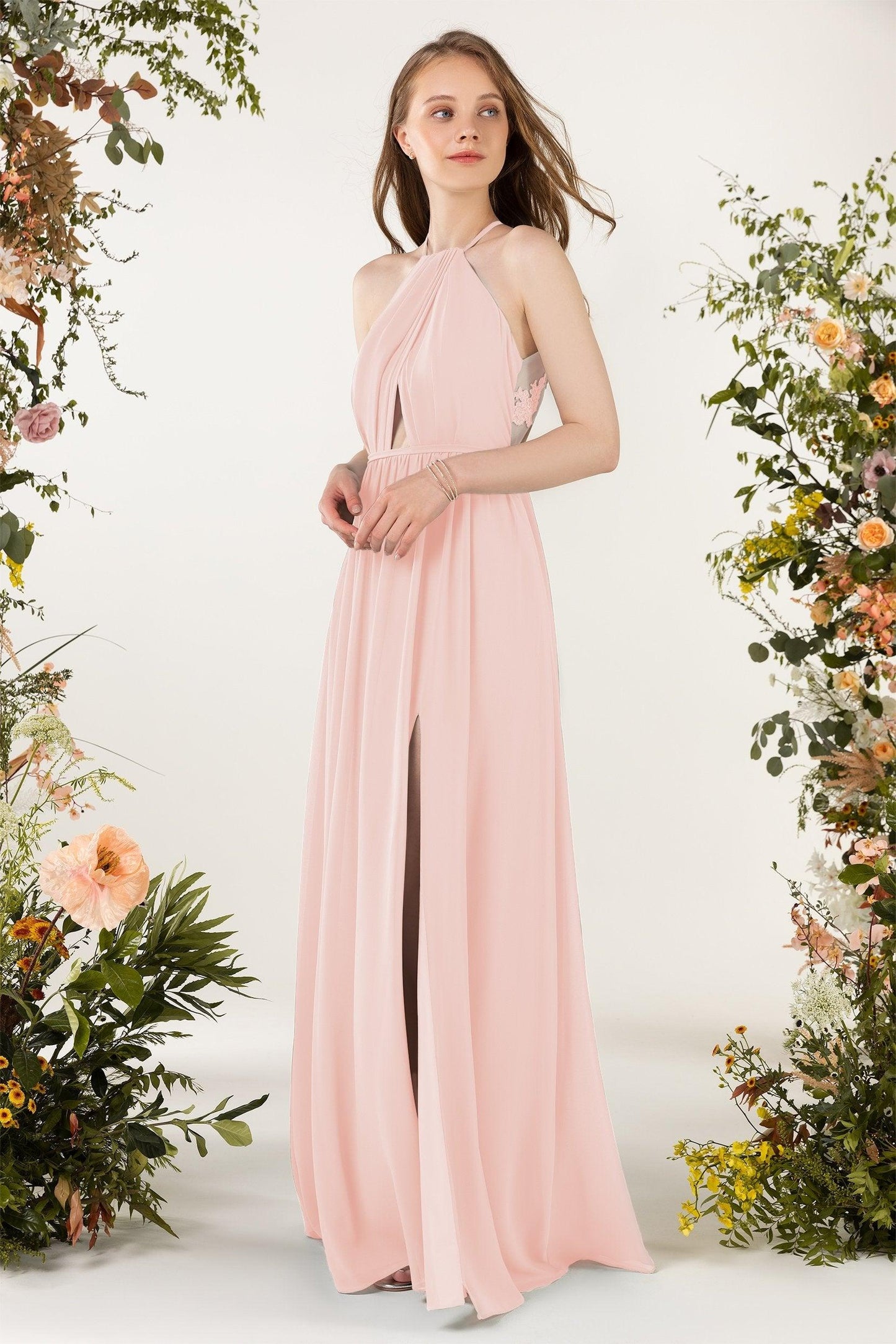 A-Line Sweep-Brush Train Chiffon Bridesmaid Dress CB0451 - COCOMELODY