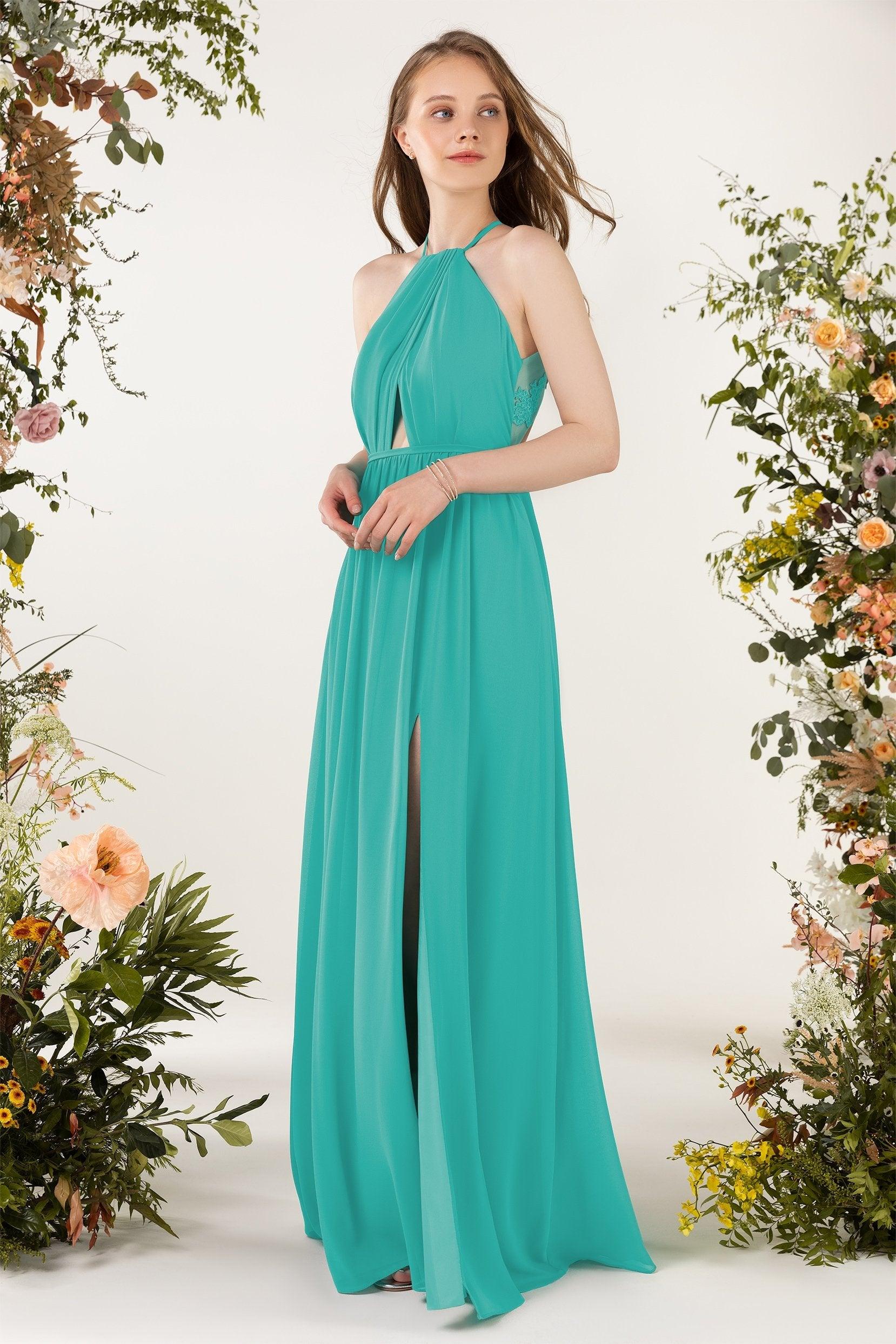 A-Line Sweep-Brush Train Chiffon Bridesmaid Dress CB0451 - COCOMELODY