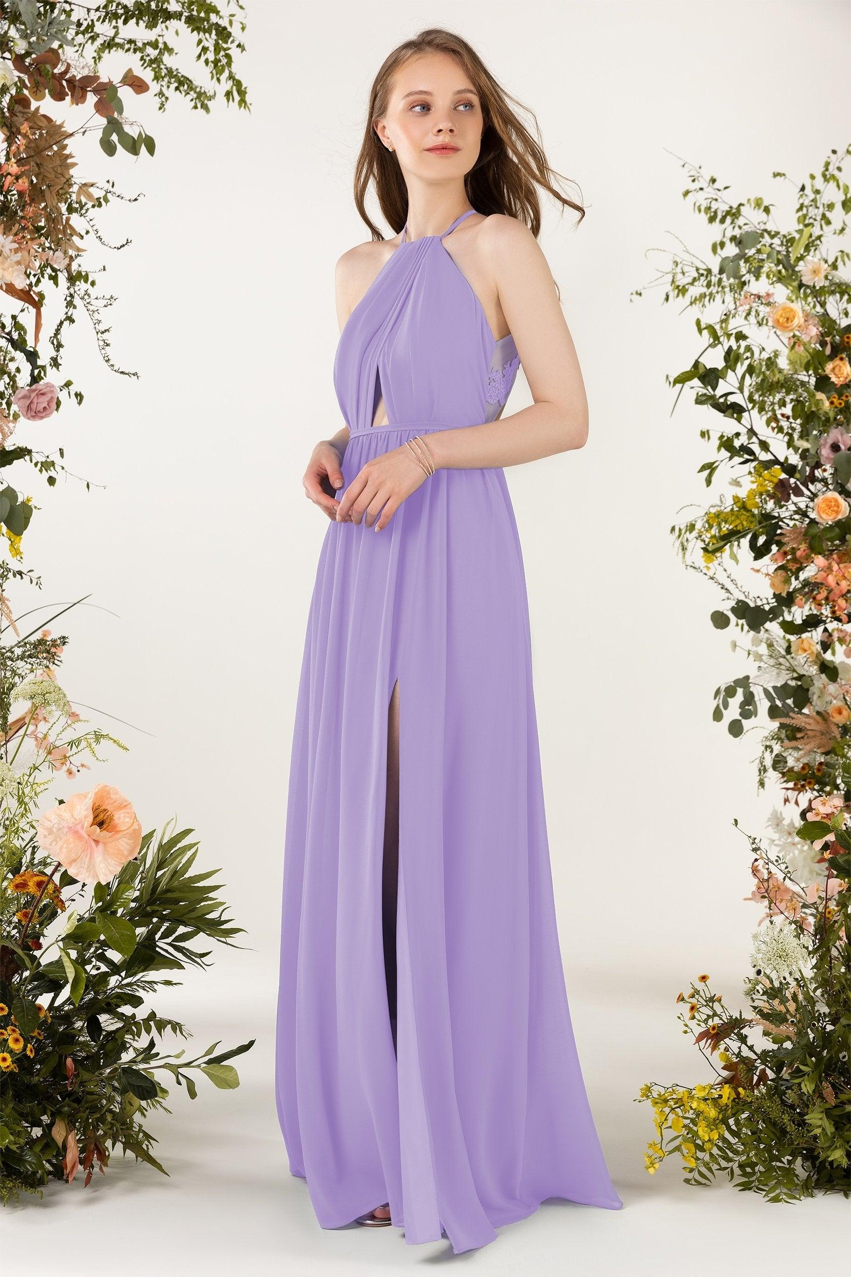 A-Line Sweep-Brush Train Chiffon Bridesmaid Dress CB0451 - COCOMELODY