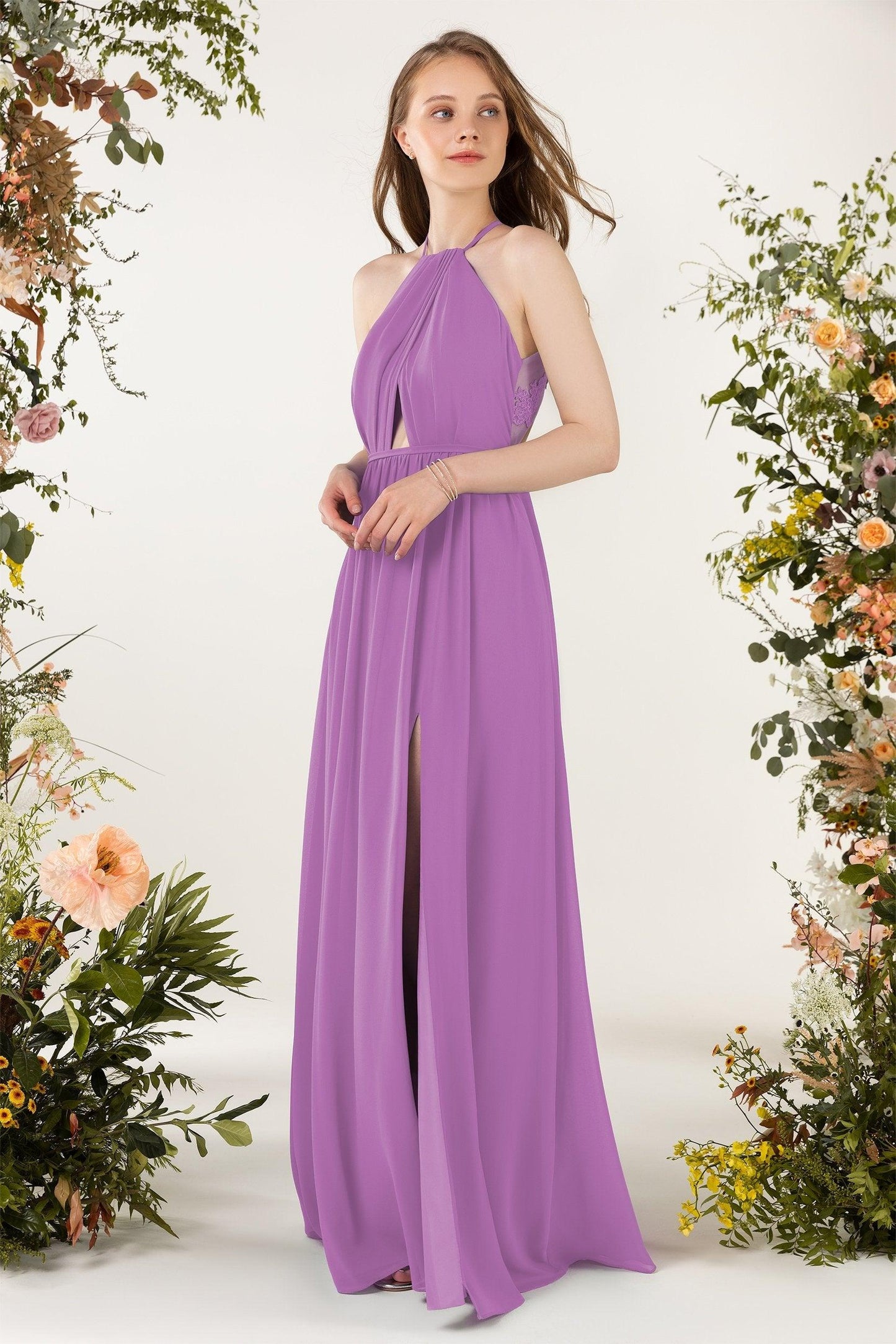 A-Line Sweep-Brush Train Chiffon Bridesmaid Dress CB0451 - COCOMELODY