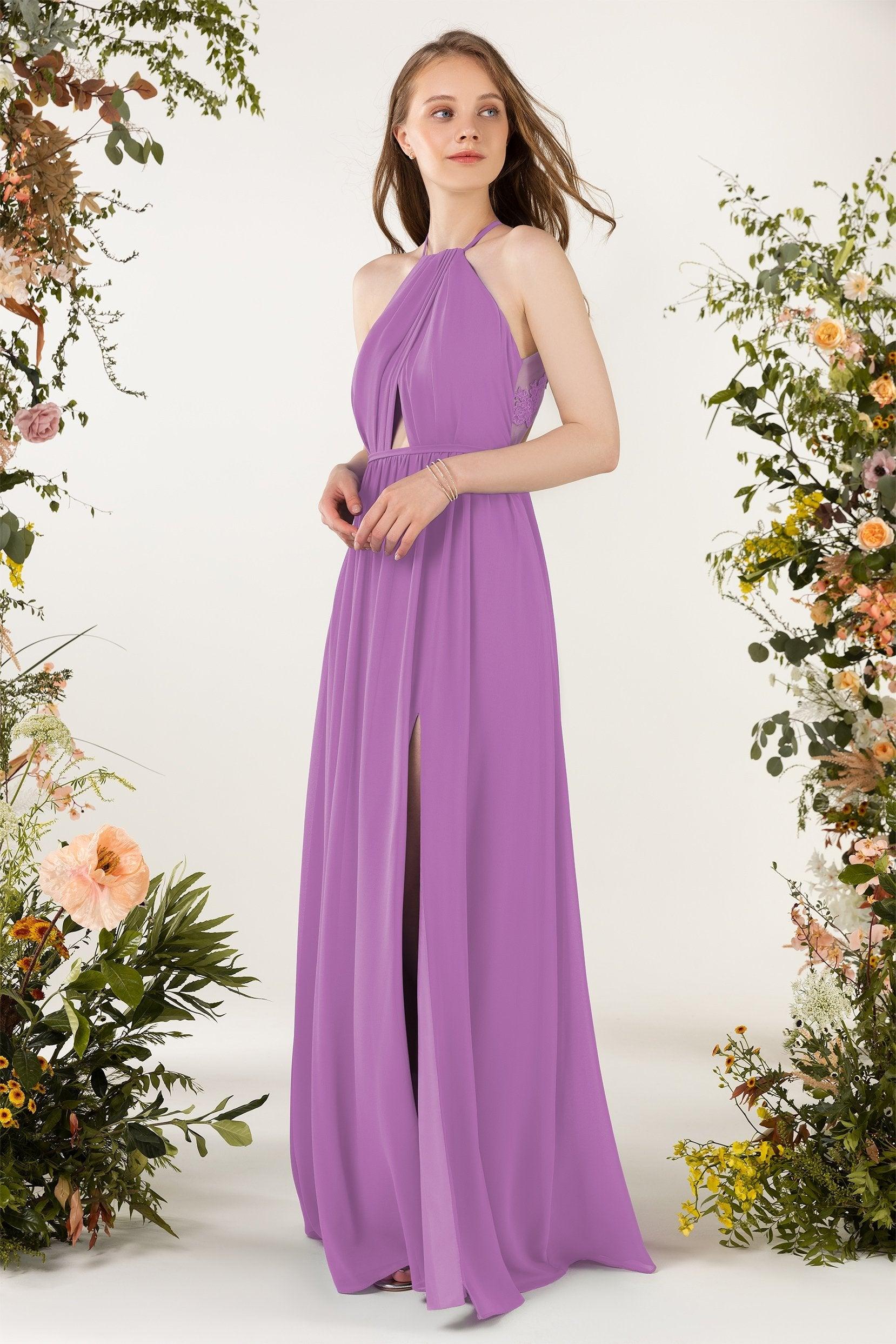 A-Line Sweep-Brush Train Chiffon Bridesmaid Dress CB0451 - COCOMELODY