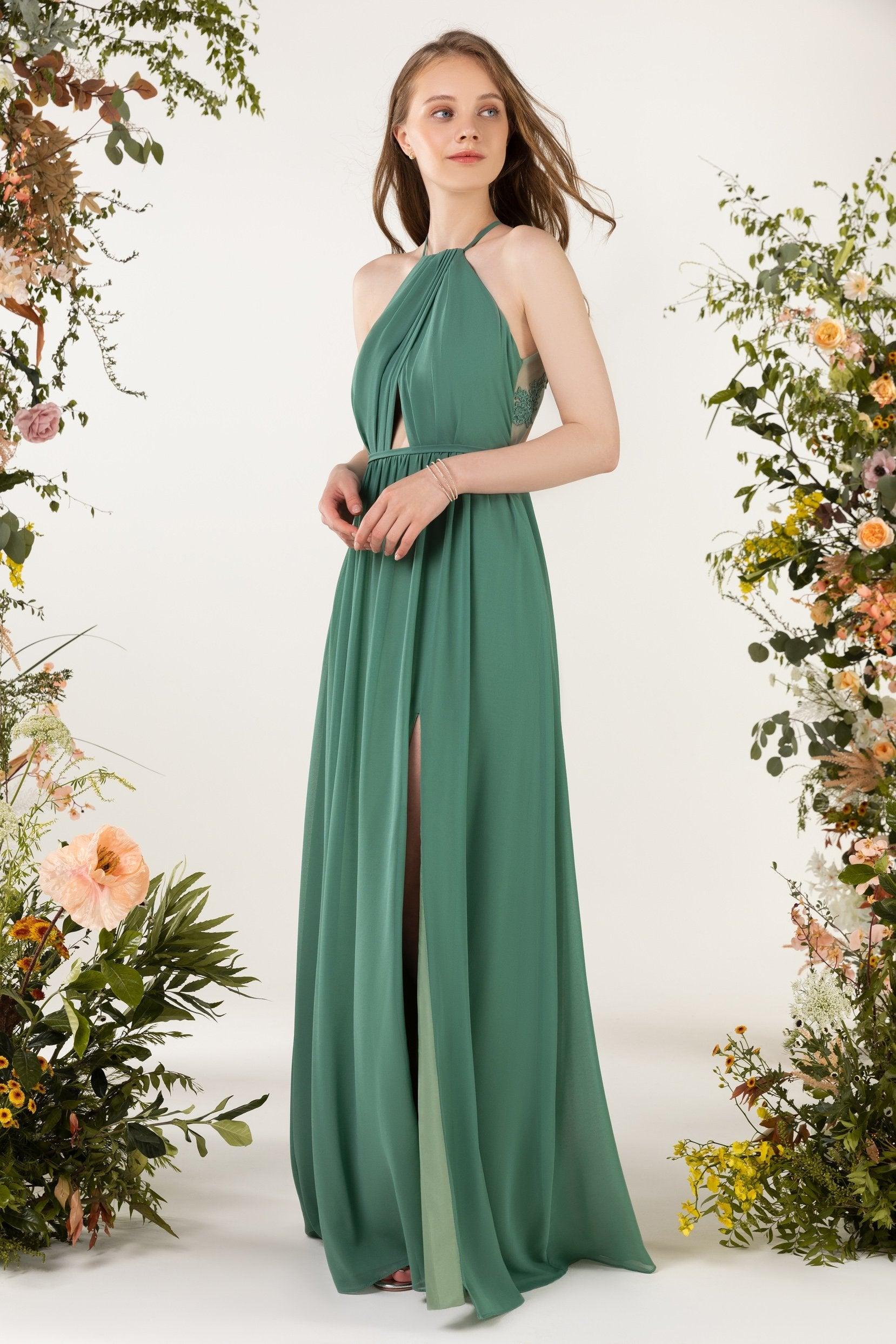 A-Line Sweep-Brush Train Chiffon Bridesmaid Dress CB0451 - COCOMELODY