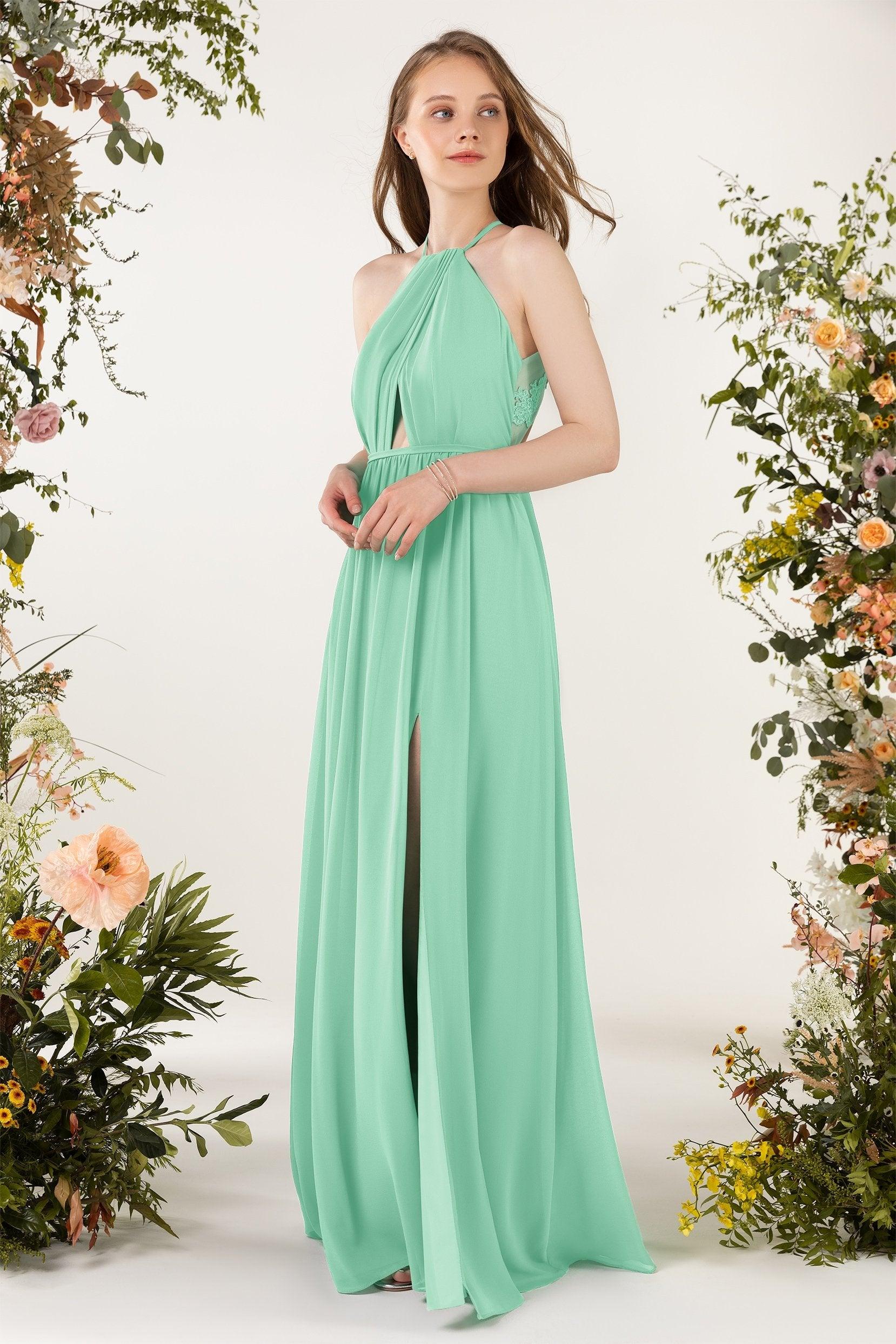 A-Line Sweep-Brush Train Chiffon Bridesmaid Dress CB0451 - COCOMELODY