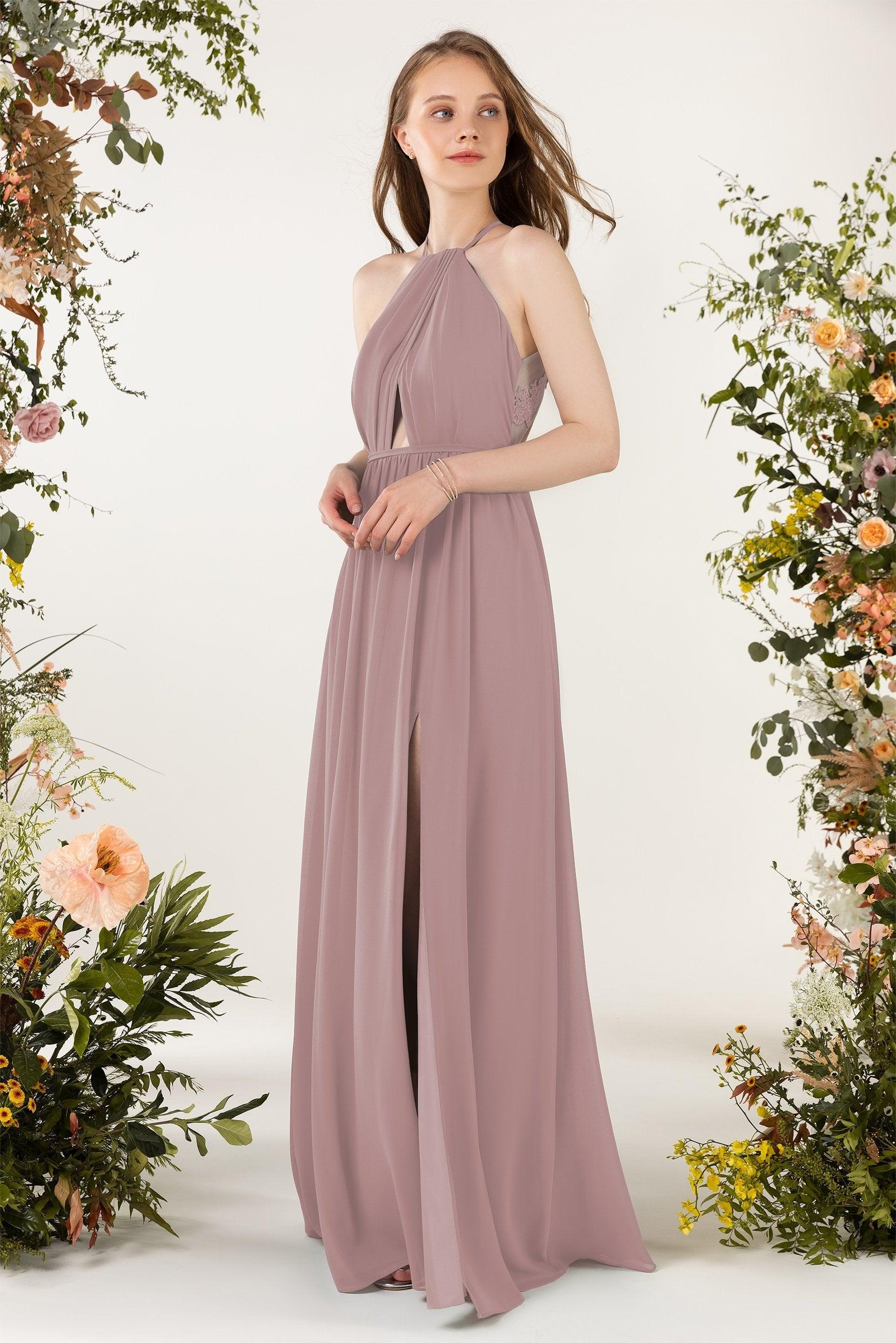 A-Line Sweep-Brush Train Chiffon Bridesmaid Dress CB0451 - COCOMELODY