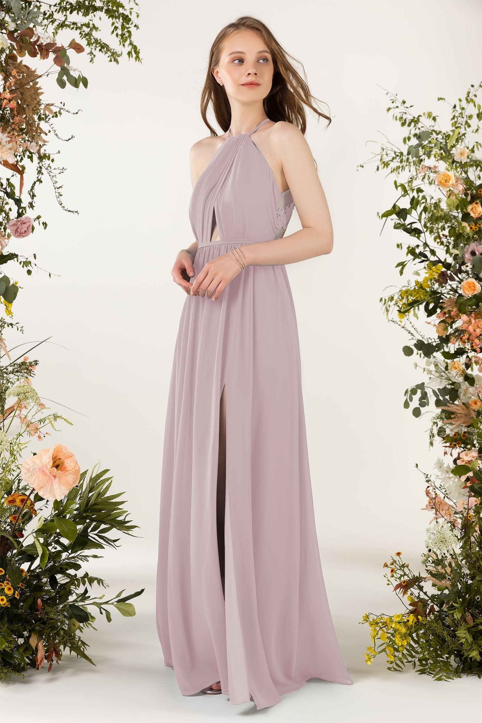 A-Line Sweep-Brush Train Chiffon Bridesmaid Dress CB0451 - COCOMELODY