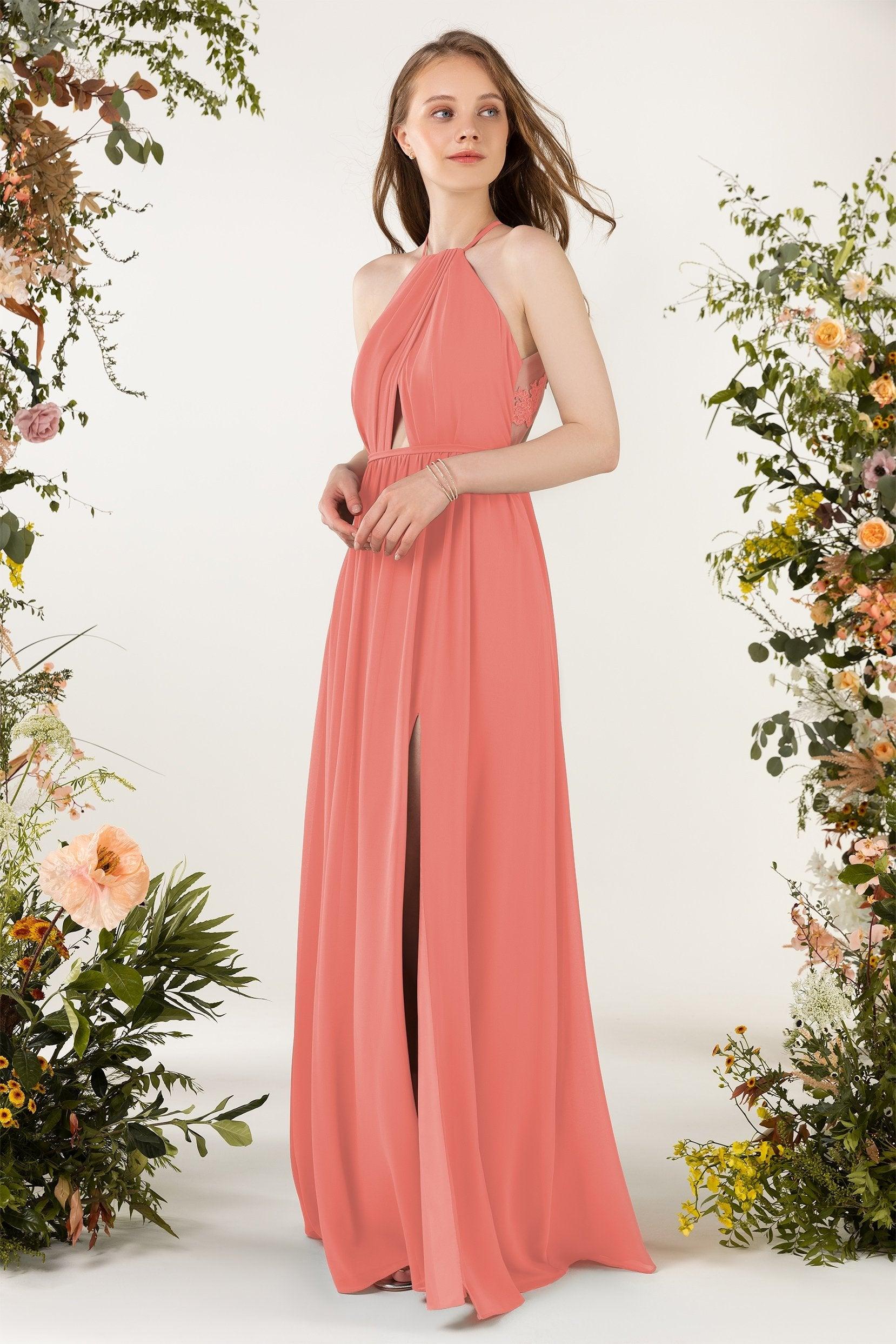 A-Line Sweep-Brush Train Chiffon Bridesmaid Dress CB0451 - COCOMELODY