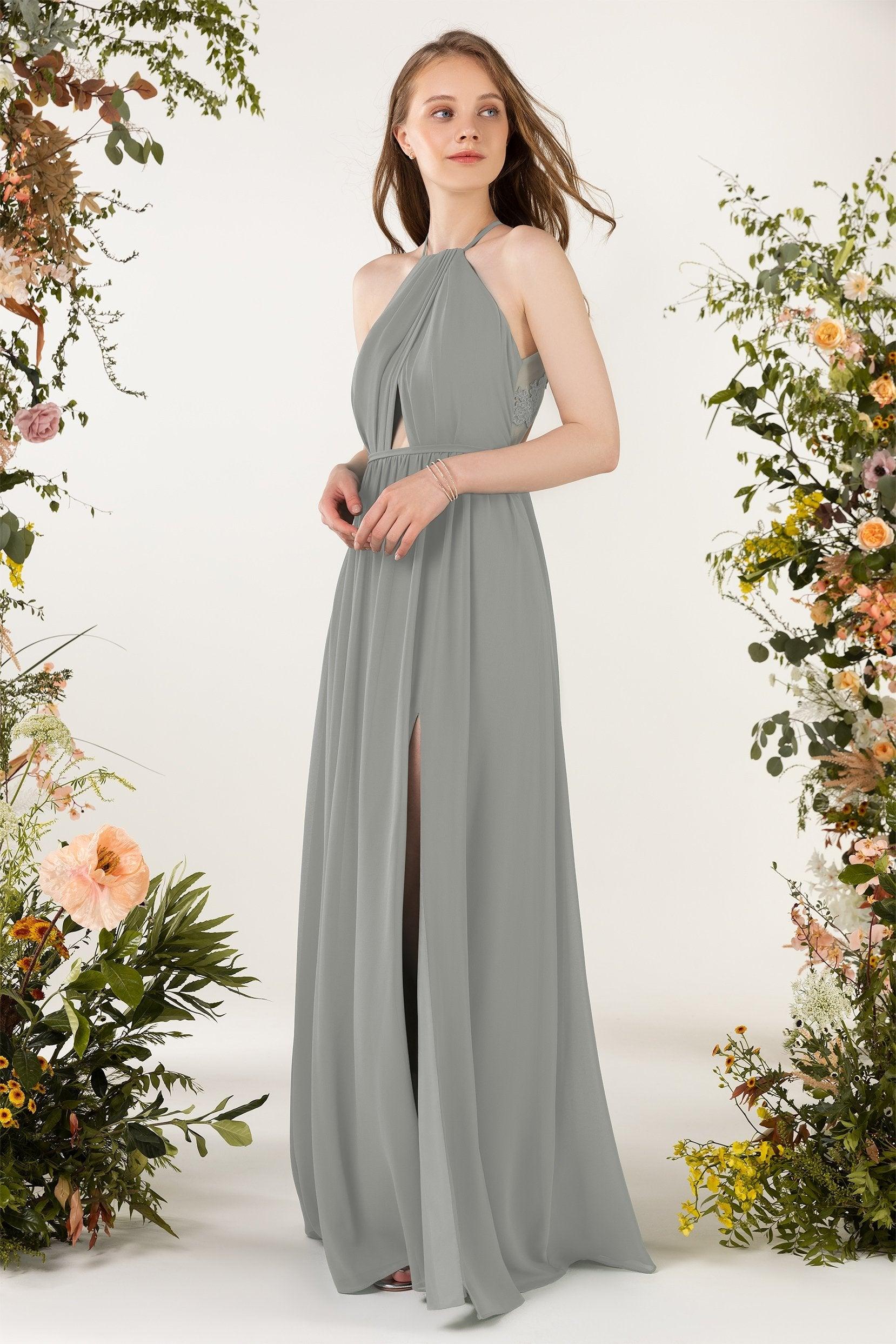 A-Line Sweep-Brush Train Chiffon Bridesmaid Dress CB0451 - COCOMELODY