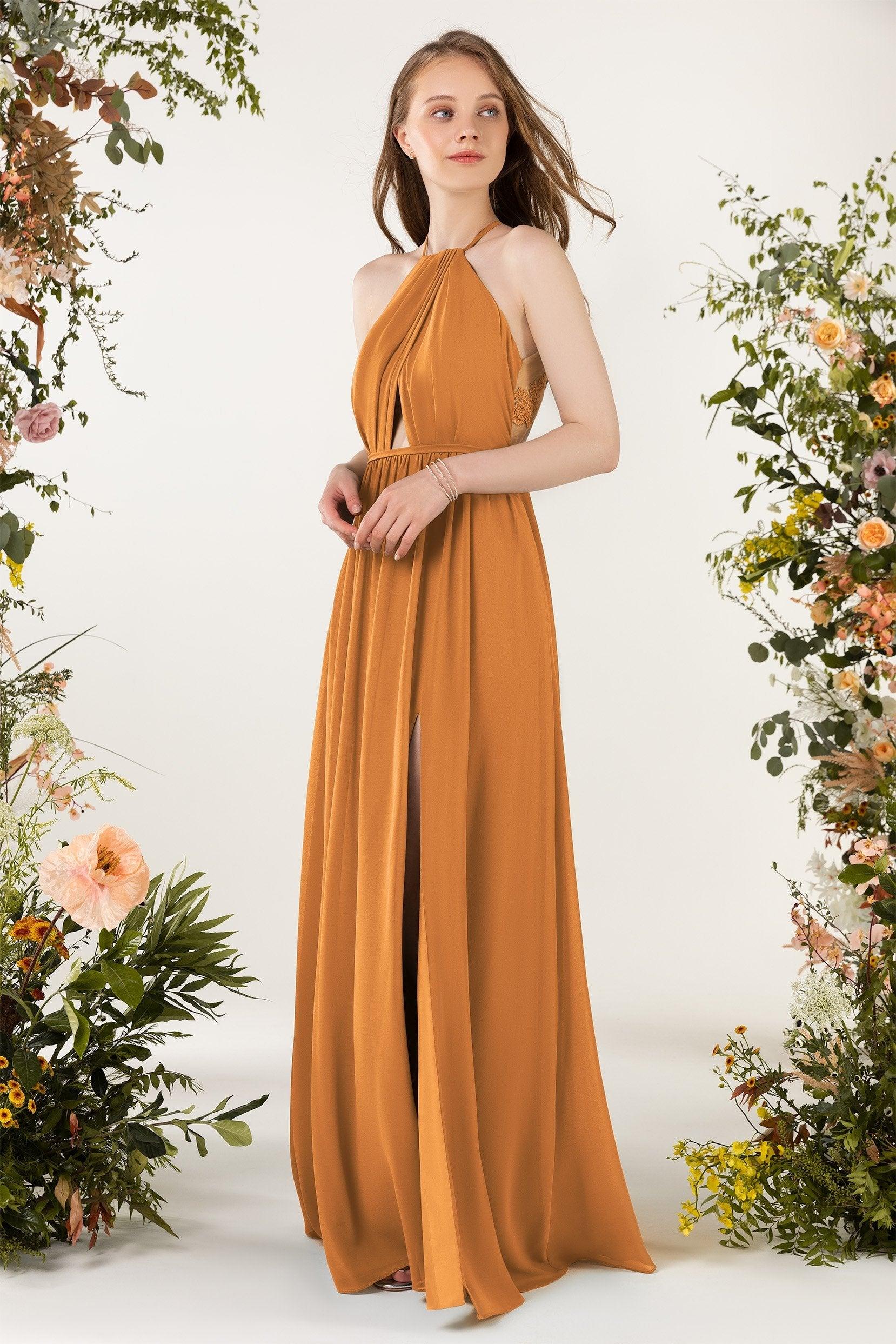 A-Line Sweep-Brush Train Chiffon Bridesmaid Dress CB0451 - COCOMELODY