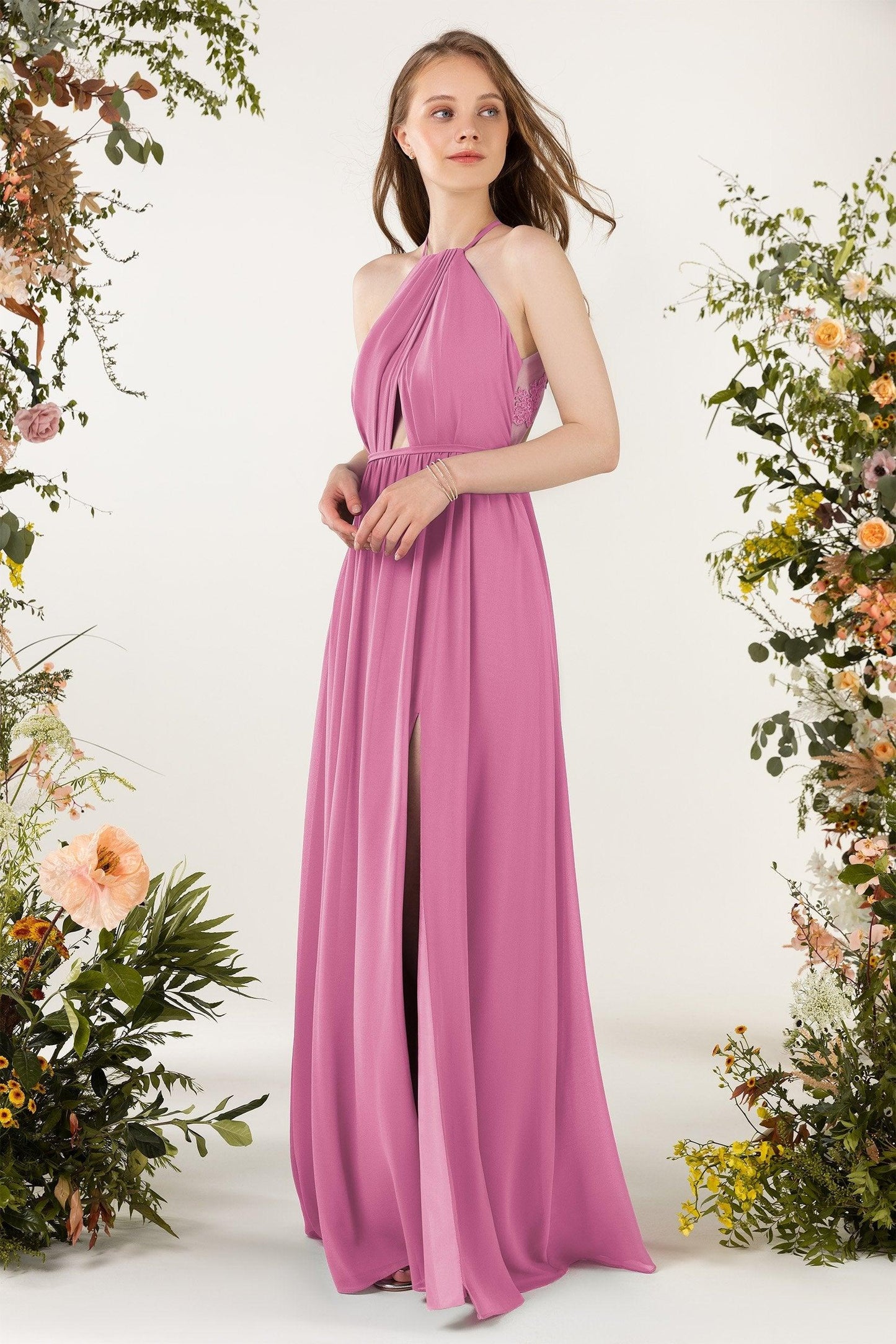A-Line Sweep-Brush Train Chiffon Bridesmaid Dress CB0451 - COCOMELODY