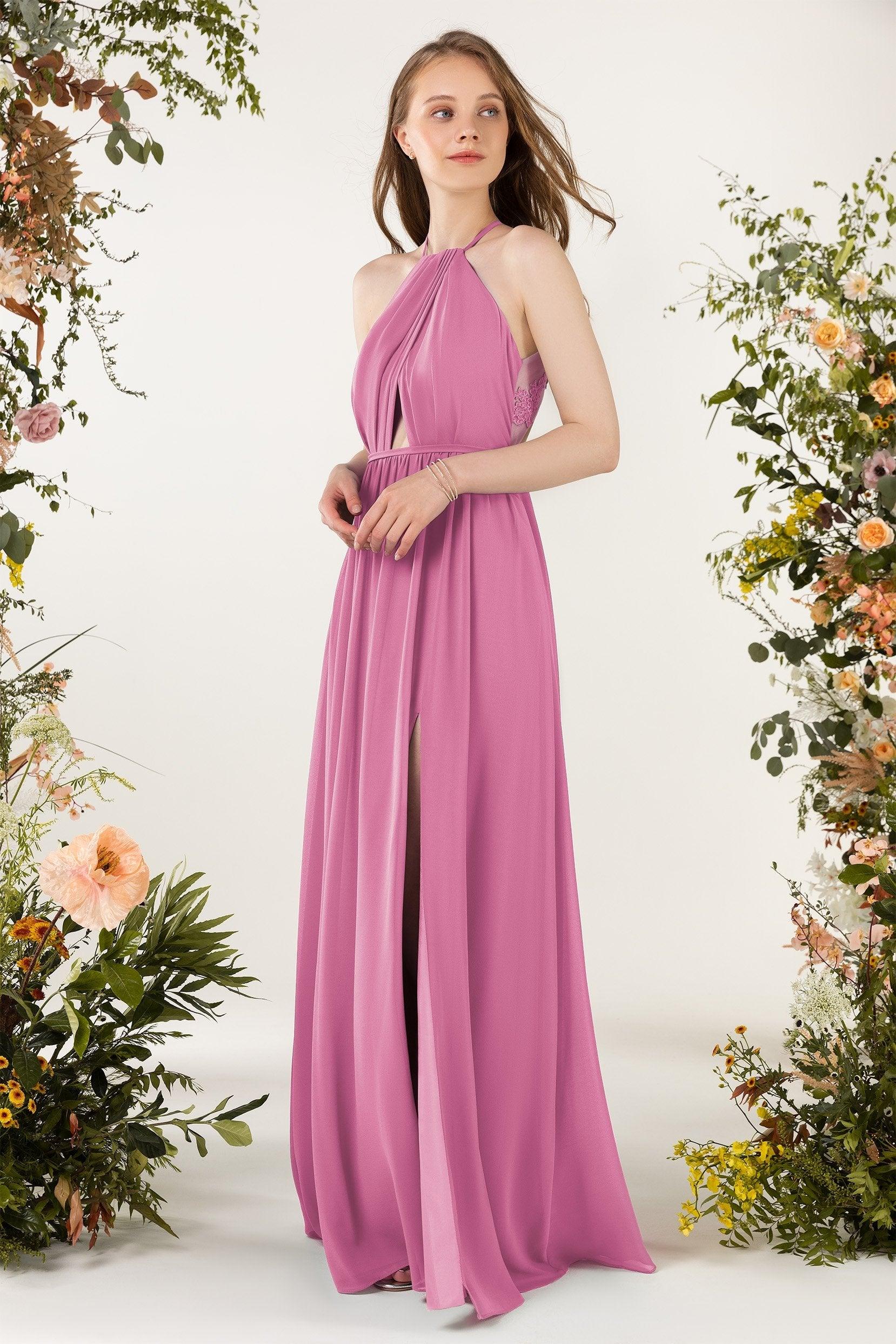 A-Line Sweep-Brush Train Chiffon Bridesmaid Dress CB0451 - COCOMELODY