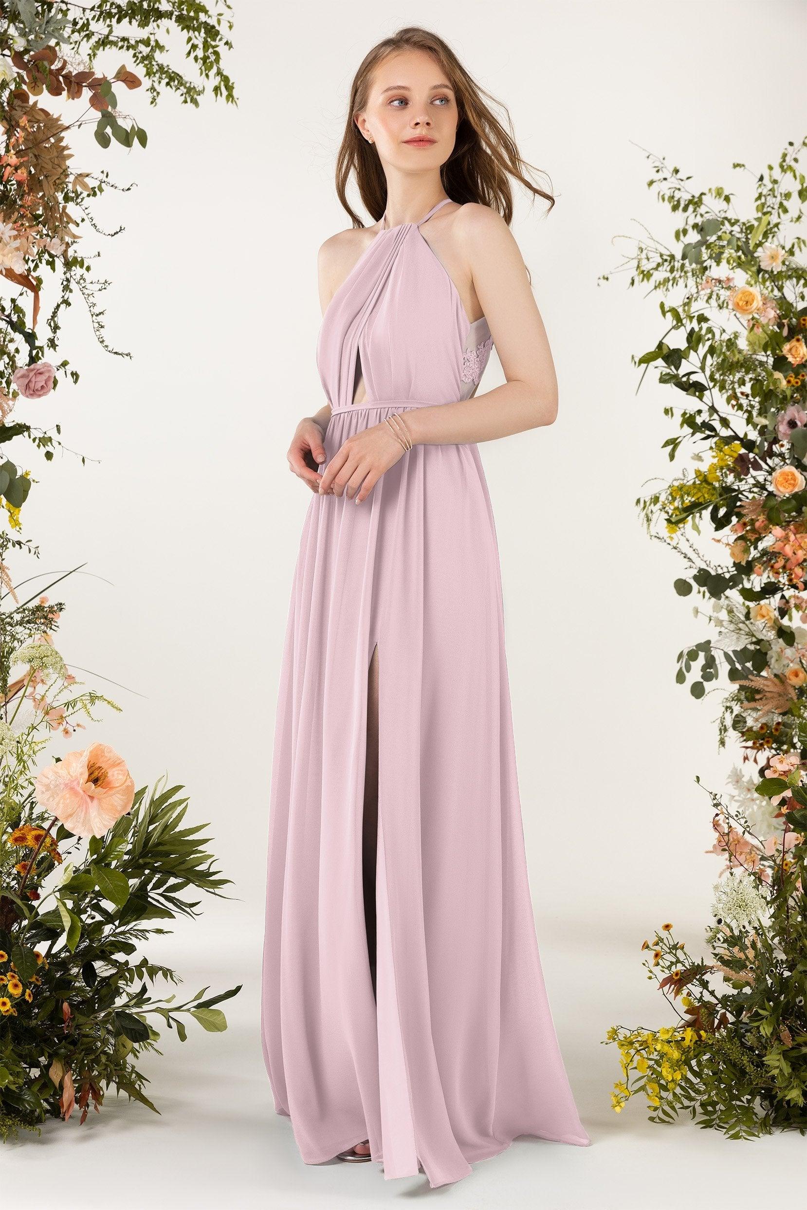 A-Line Sweep-Brush Train Chiffon Bridesmaid Dress CB0451 - COCOMELODY