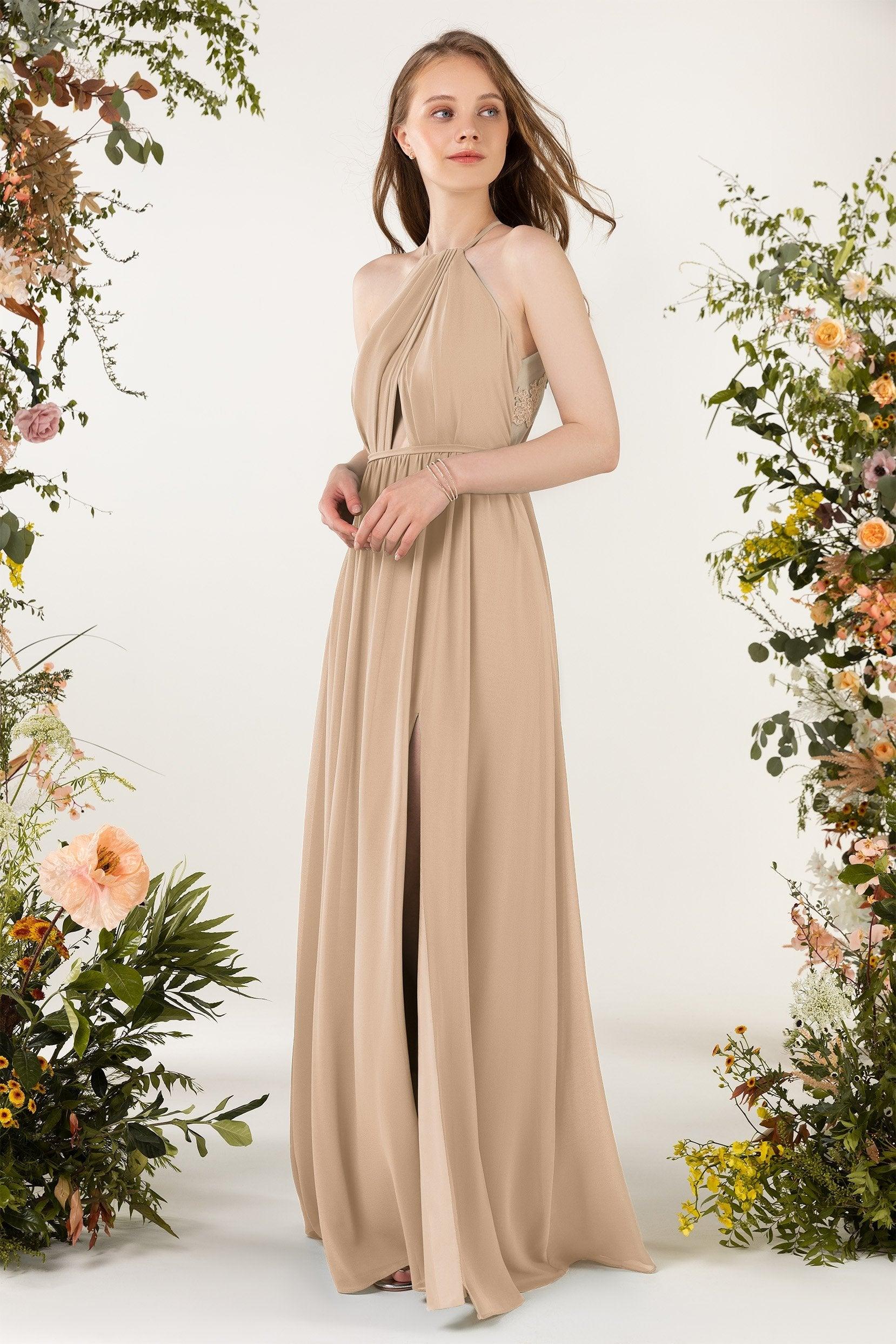 A-Line Sweep-Brush Train Chiffon Bridesmaid Dress CB0451 - COCOMELODY