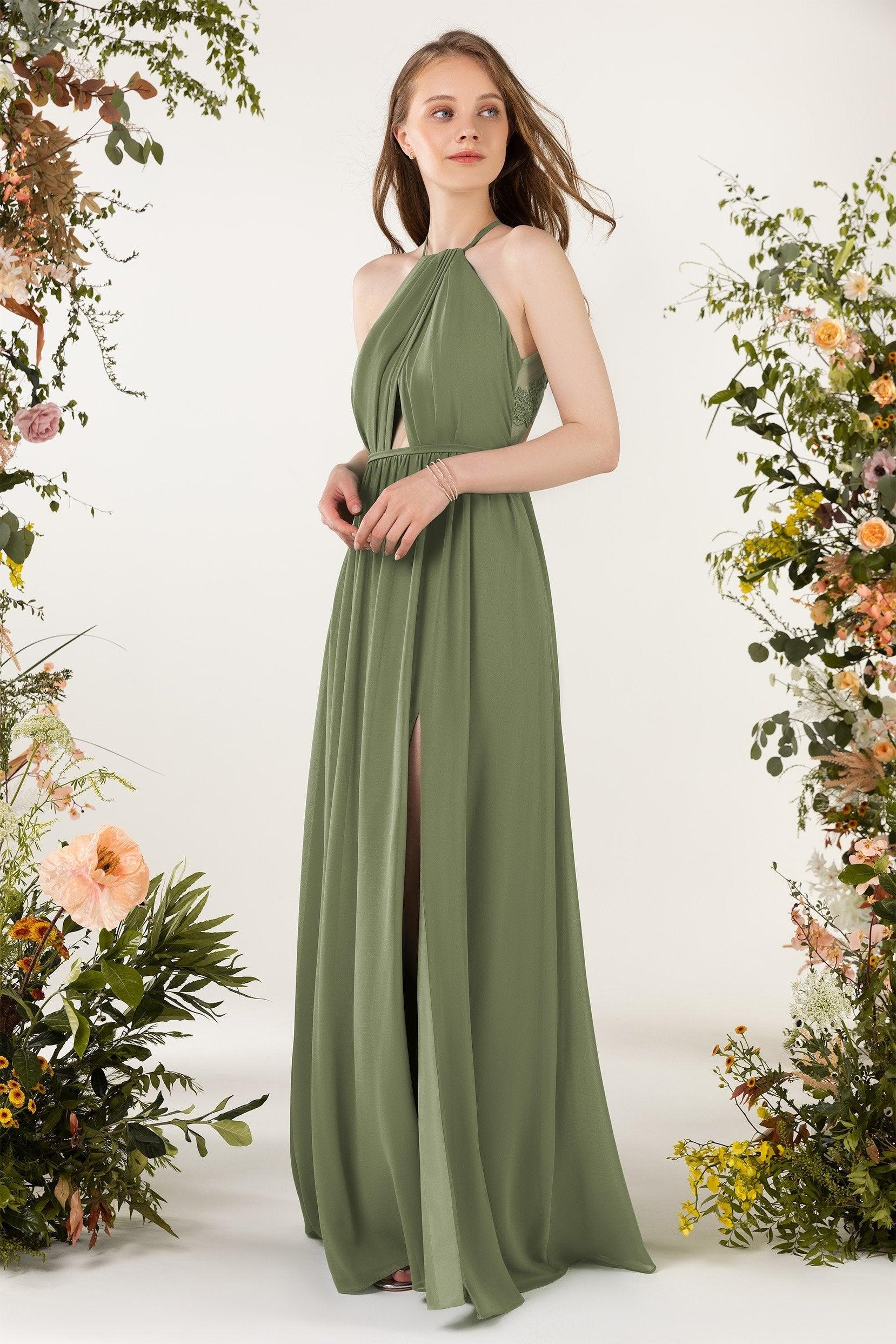 A-Line Sweep-Brush Train Chiffon Bridesmaid Dress CB0451 - COCOMELODY