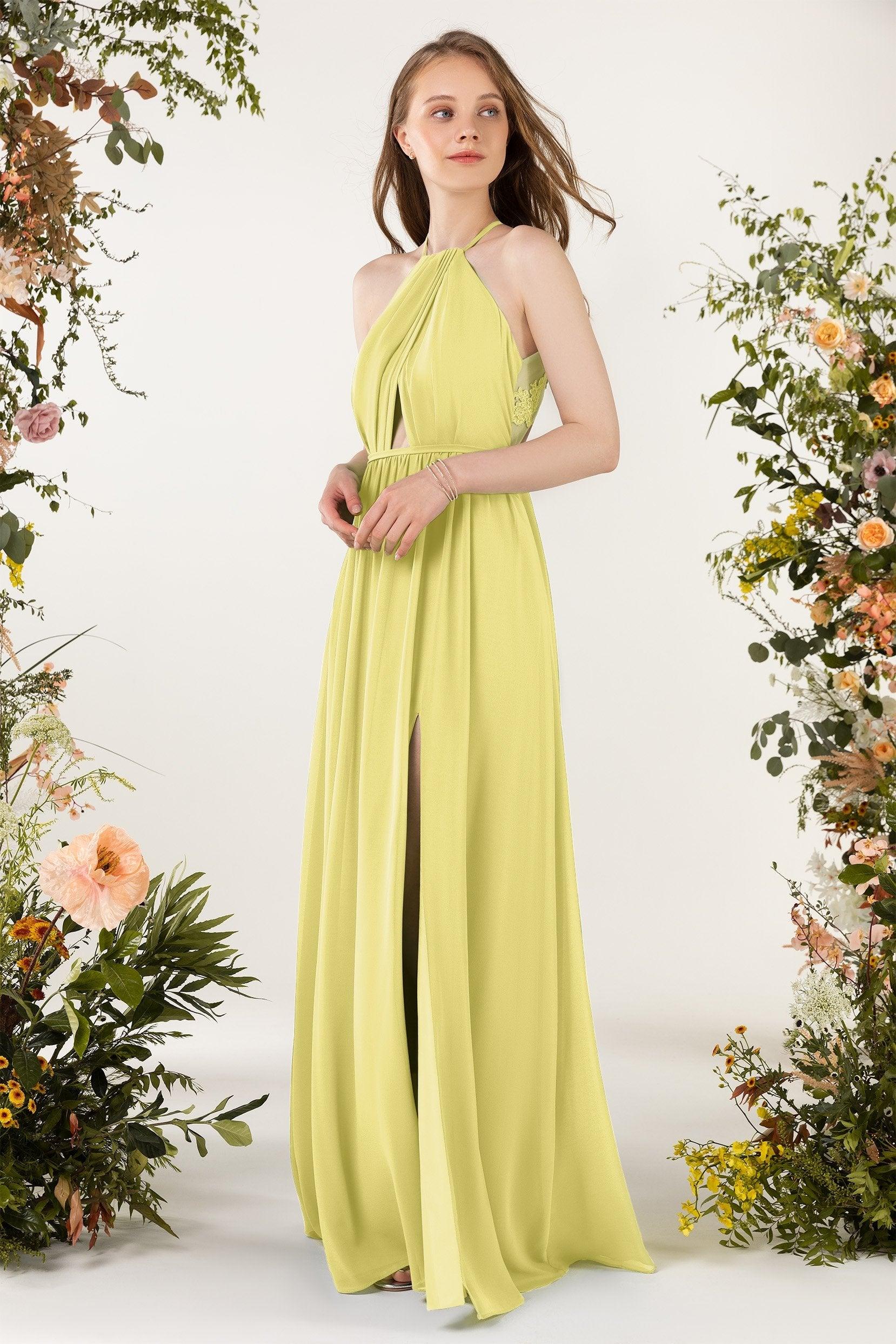 A-Line Sweep-Brush Train Chiffon Bridesmaid Dress CB0451 - COCOMELODY