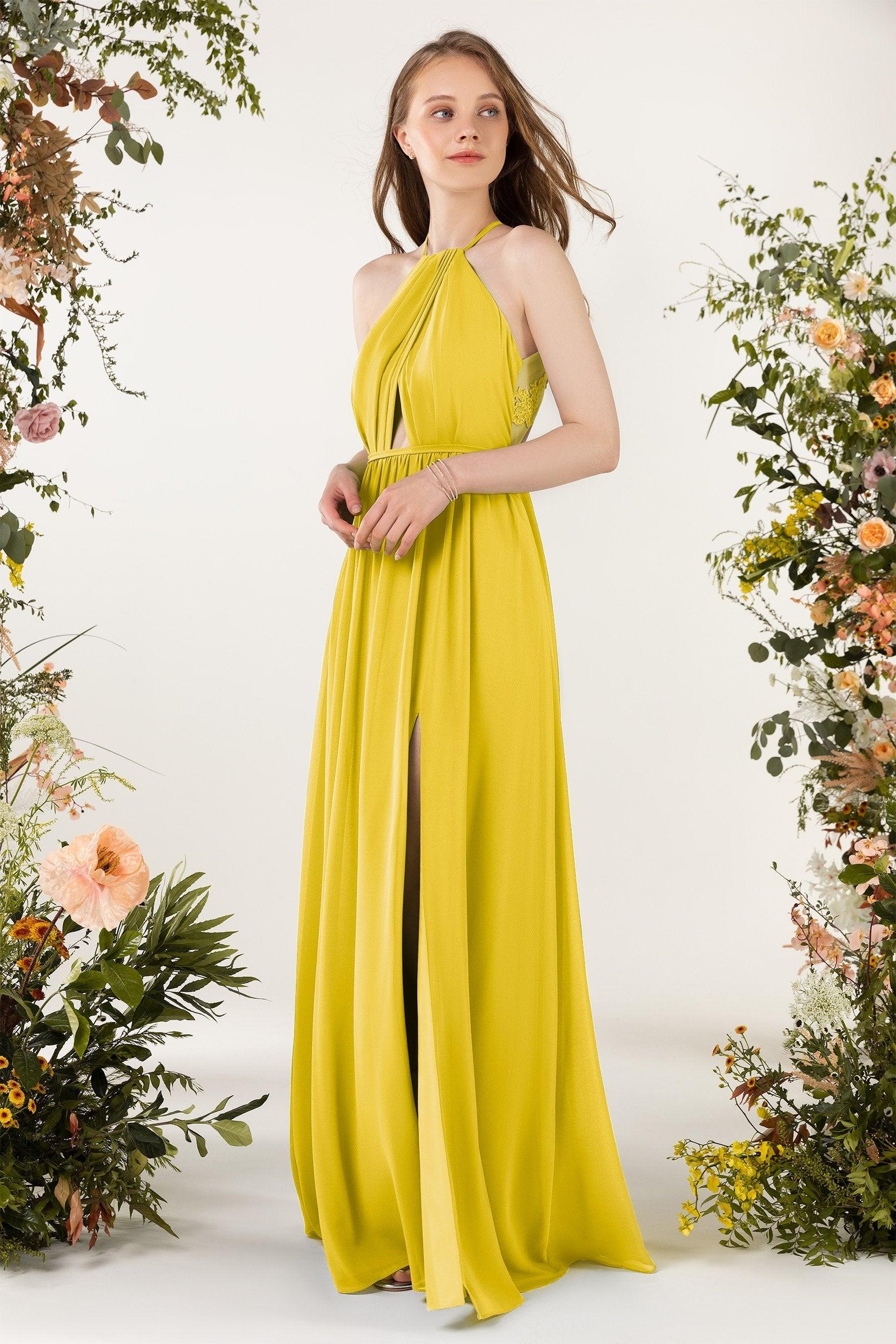 A-Line Sweep-Brush Train Chiffon Bridesmaid Dress CB0451 - COCOMELODY