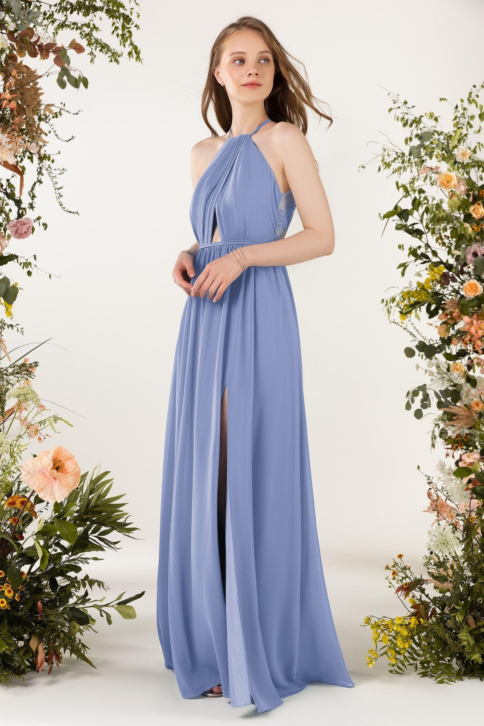 A-Line Sweep-Brush Train Chiffon Bridesmaid Dress CB0451 - COCOMELODY